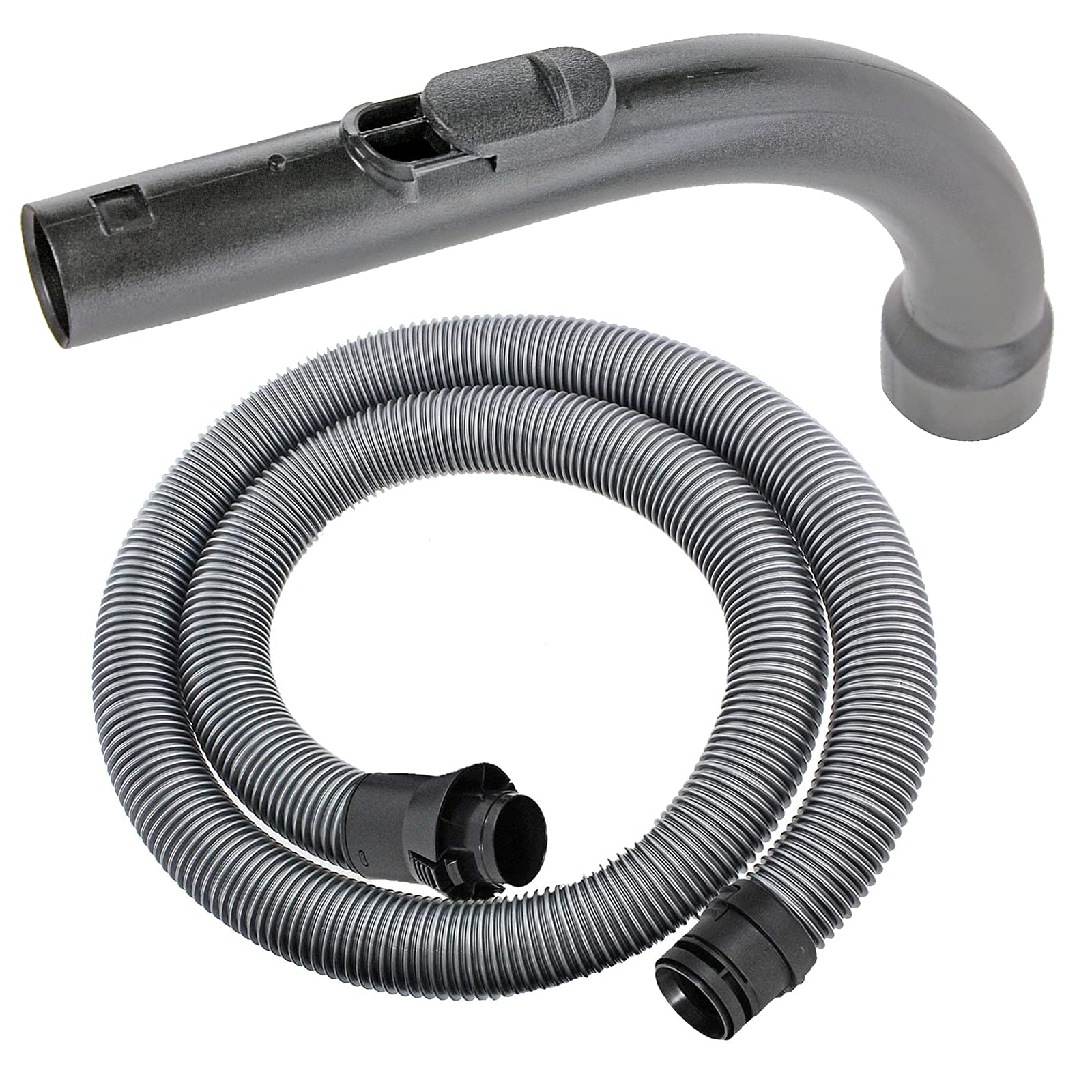 SPARES2GO 1.8m Flexible Hose & Curved Handle Nozzle Compatible with Miele C1 C2 C3 Cat & Dog Compact Powerline Ecoline Vacuum Cleaners