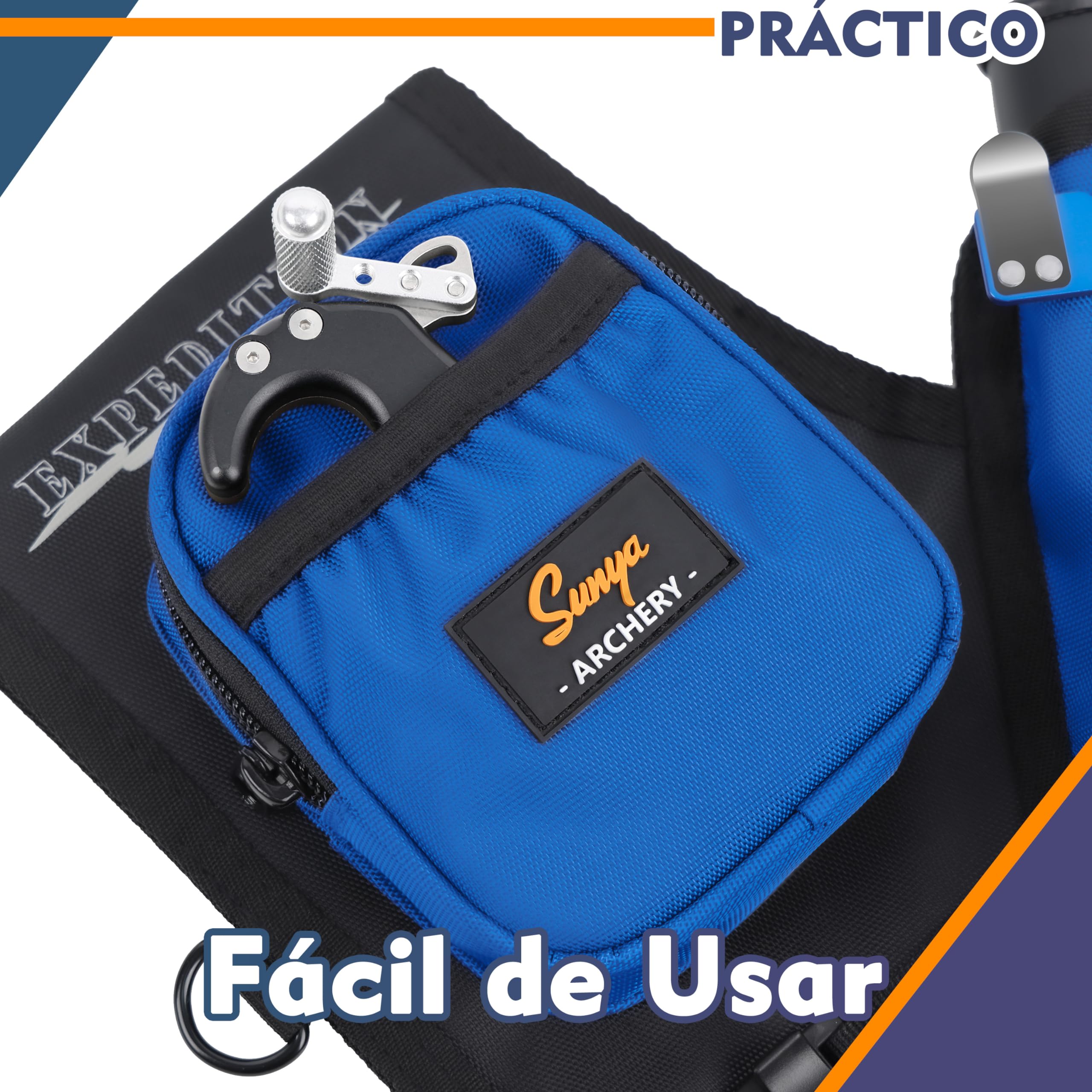 Sunya - Carcaj de Tiro con Arco para Flechas. Portátil,Incluye pestaña y Bolsillos de liberación y cinturón de Nailon. Apto para Arco Compuesto y Arco recurvo Blanco o Campo
