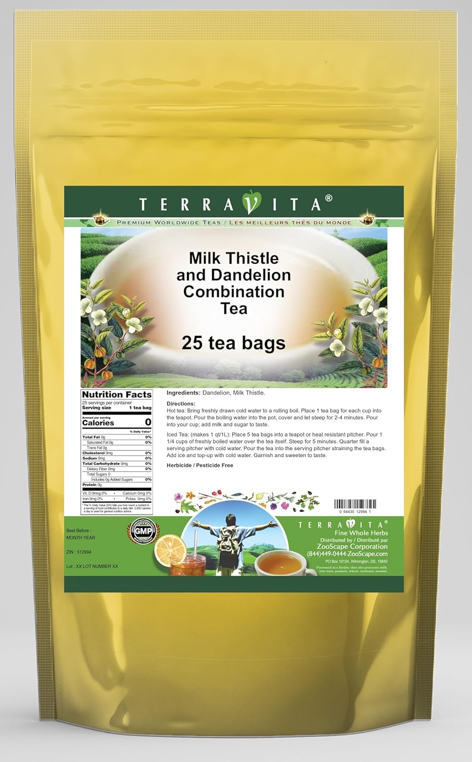 Milk Thistle and Dandelion Combination Tea (25 tea bags, ZIN: 512994) - 3 Pack