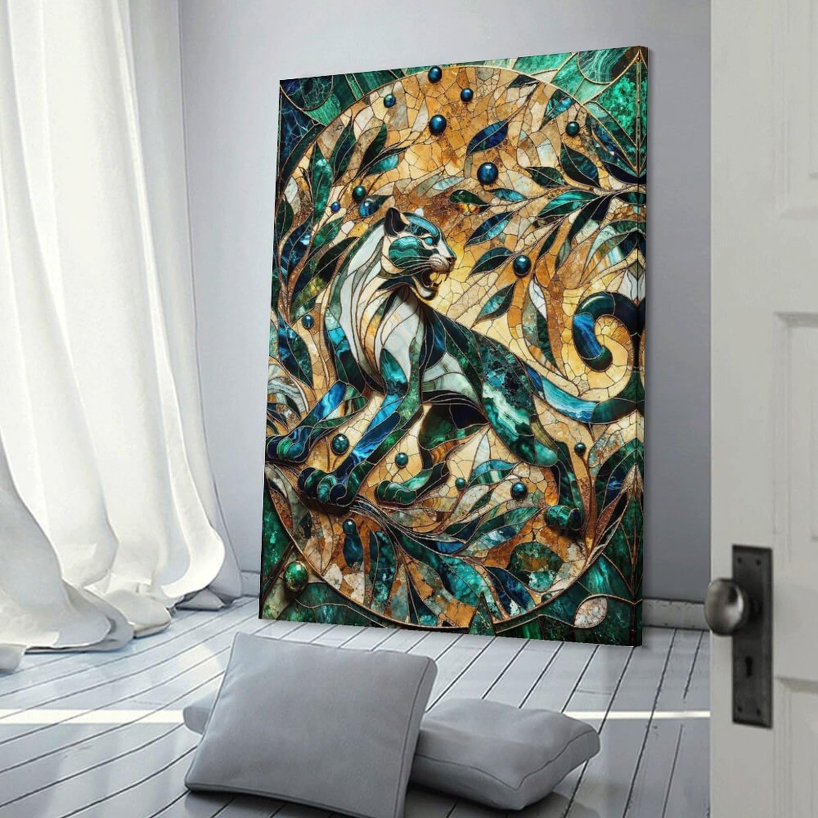 Junmoney Frame-Abstract Panther Kintsugi Abstract Panther Kintsugi Decorative Wall Artwork, 12X18inch(30X45cm), For Hallway, Lounge Or Guest Room, Decorative Present For New Homes