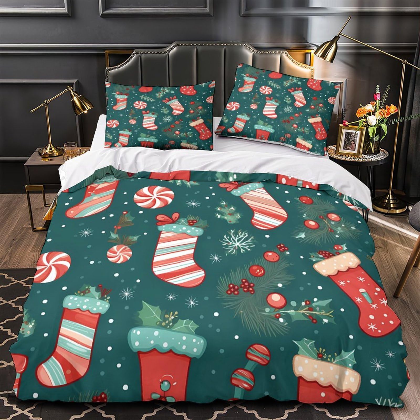 Housse de Couette Bonhomme de Neige 200x200cm en Microfiber Léger avec 2 Taies d'Oreiller Parure