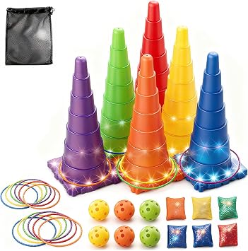 Light Up Throwing Games, Children's Party Ring Toss Game, Varied Gameplay, Outdoor, Bean Bag Toss, Garden Games