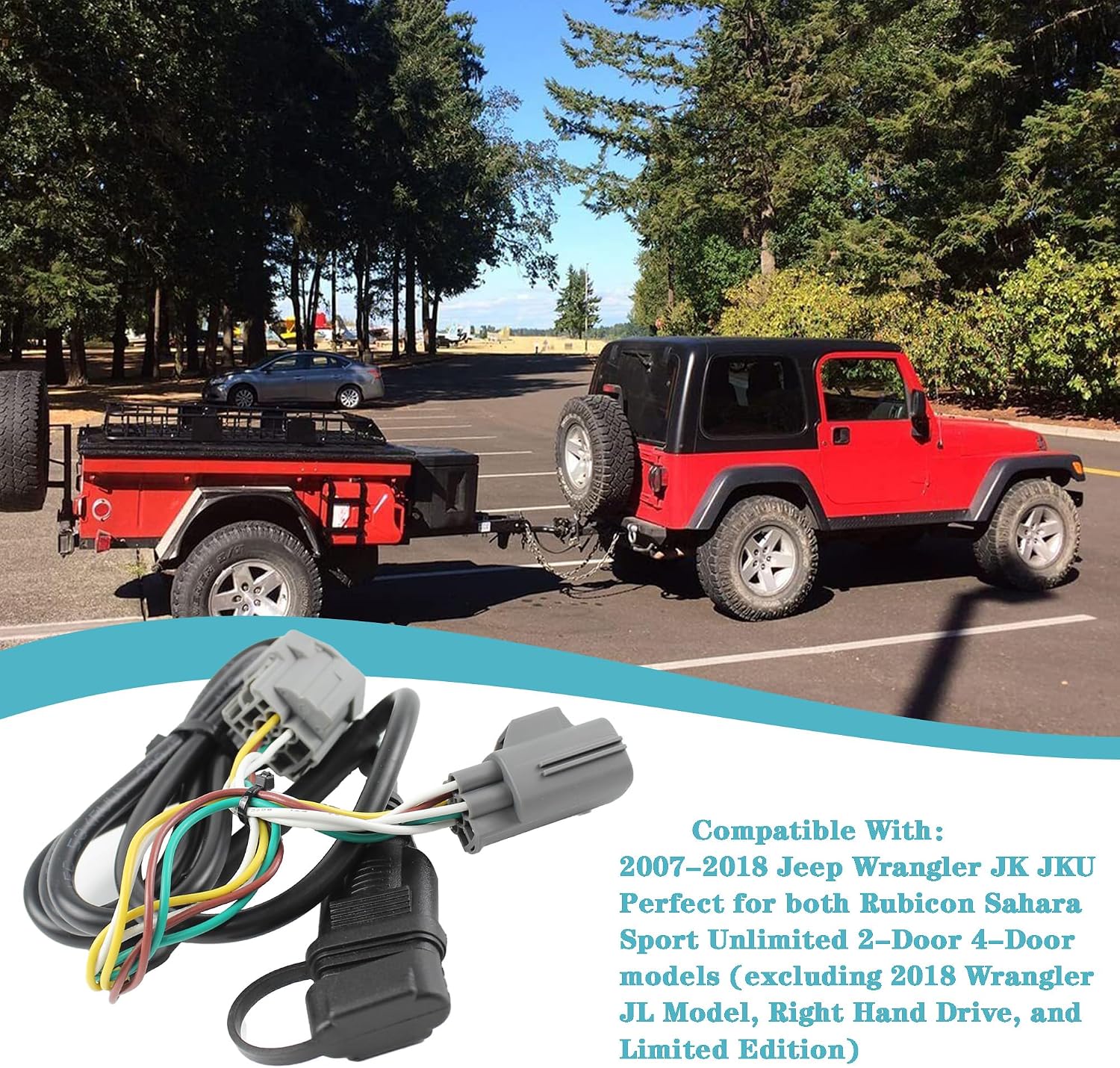67 Inch 4-Pin Trailer Wiring Harness 17275.01 Compatible with 2007-2018 Jeep Wrangler JK JKU Rubicon Sahara Sport Unlimited 2-Door 4-Door Tow Hitch Wiring Trailer Light Connect
