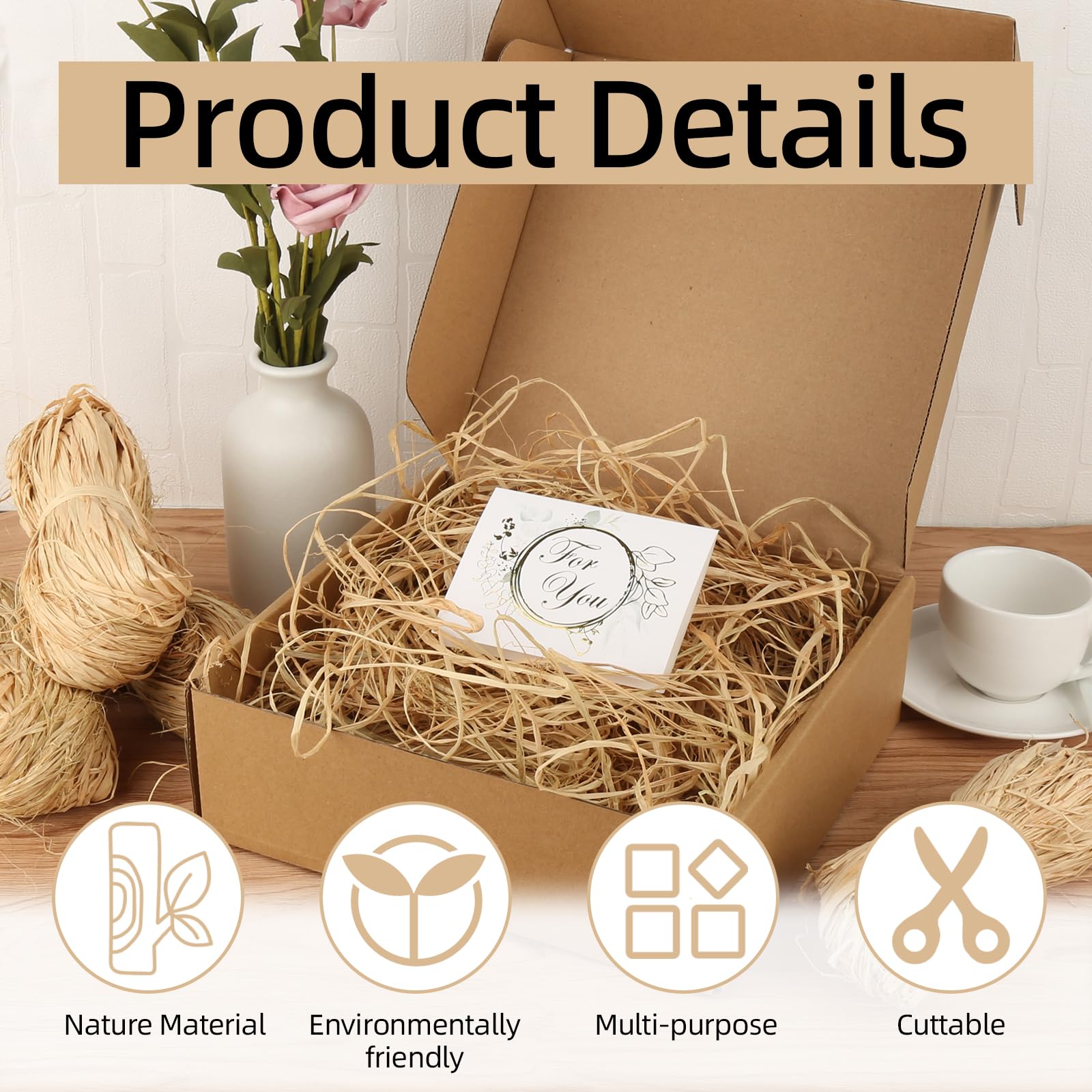 Rafia Naturale FAINCA - 6 Pezzi Da 50g Per Decorazioni E Regali - Foto 9