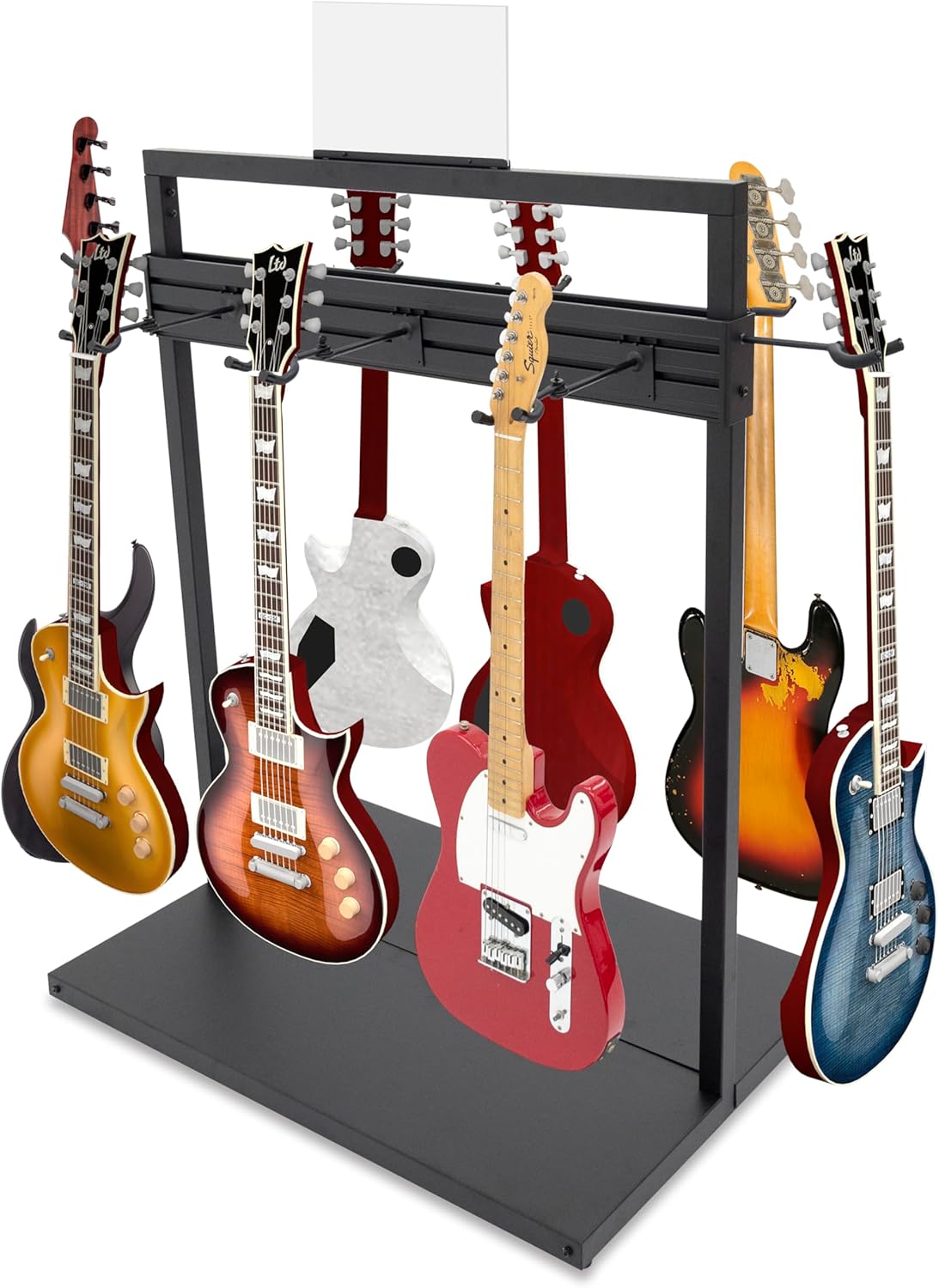 VICTORY 51" Free Standing Wall - Multi Guitar Rack Display Holder - Metal Modular Single-Tier Stand for Acoustic, Bass, Ukulele w/Adjustable Hooks - Guitar Accessories Gifts for Men - Black
