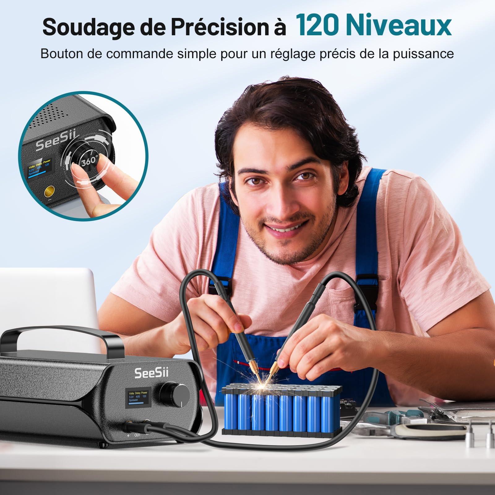 SEESII Soudeur par Points Condensateur 3000 F, Soudeuse par Point pour Batteries 120 Vitesses, Supporte Bandes de Nickel 0,1-0,3 mm