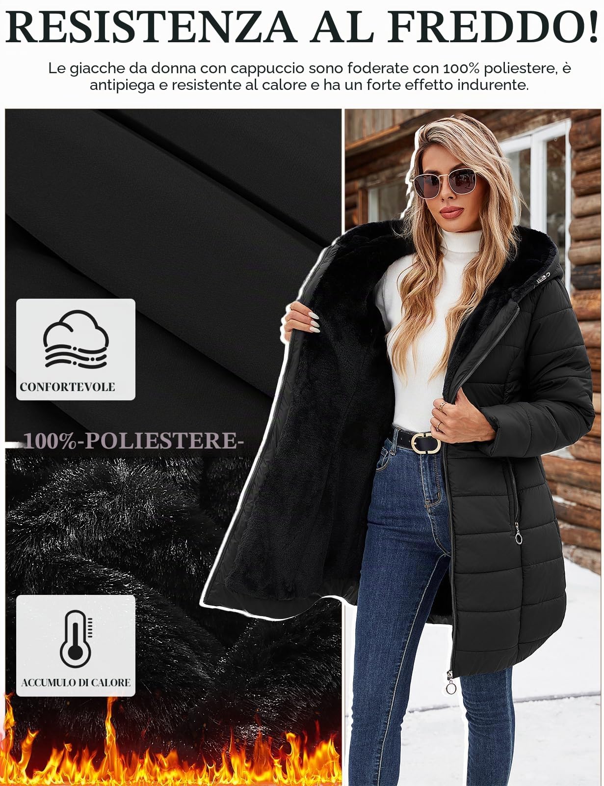 Yuson Girl Giubbotto Donna Invernale Parka Caldo Giacca con Cappuccio Imbottito Cappotto Ispessito Giacche Media Lugghezza Giacche Antivento Impermeabile Giaccone con Zip Tasche