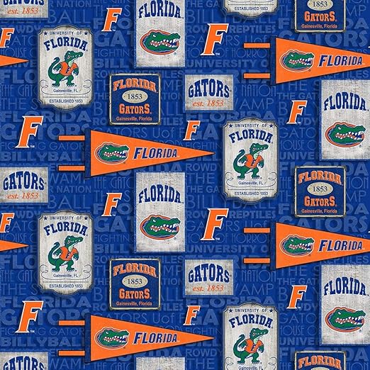University of Florida Gators Cotton Fabric with Vintage Pennant Design-Sold by The Full Yard