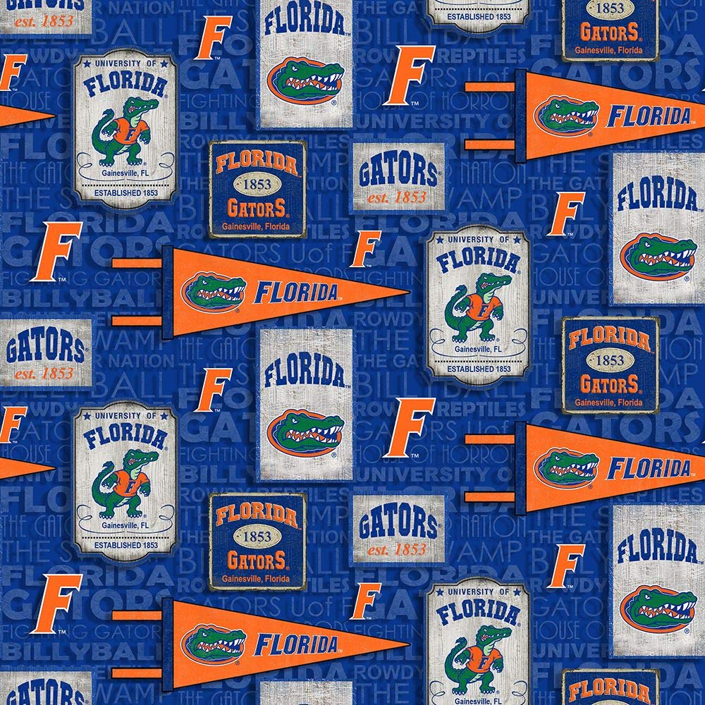 university of florida gators cotton fabric with vintage pennant design-sold by the full yard
