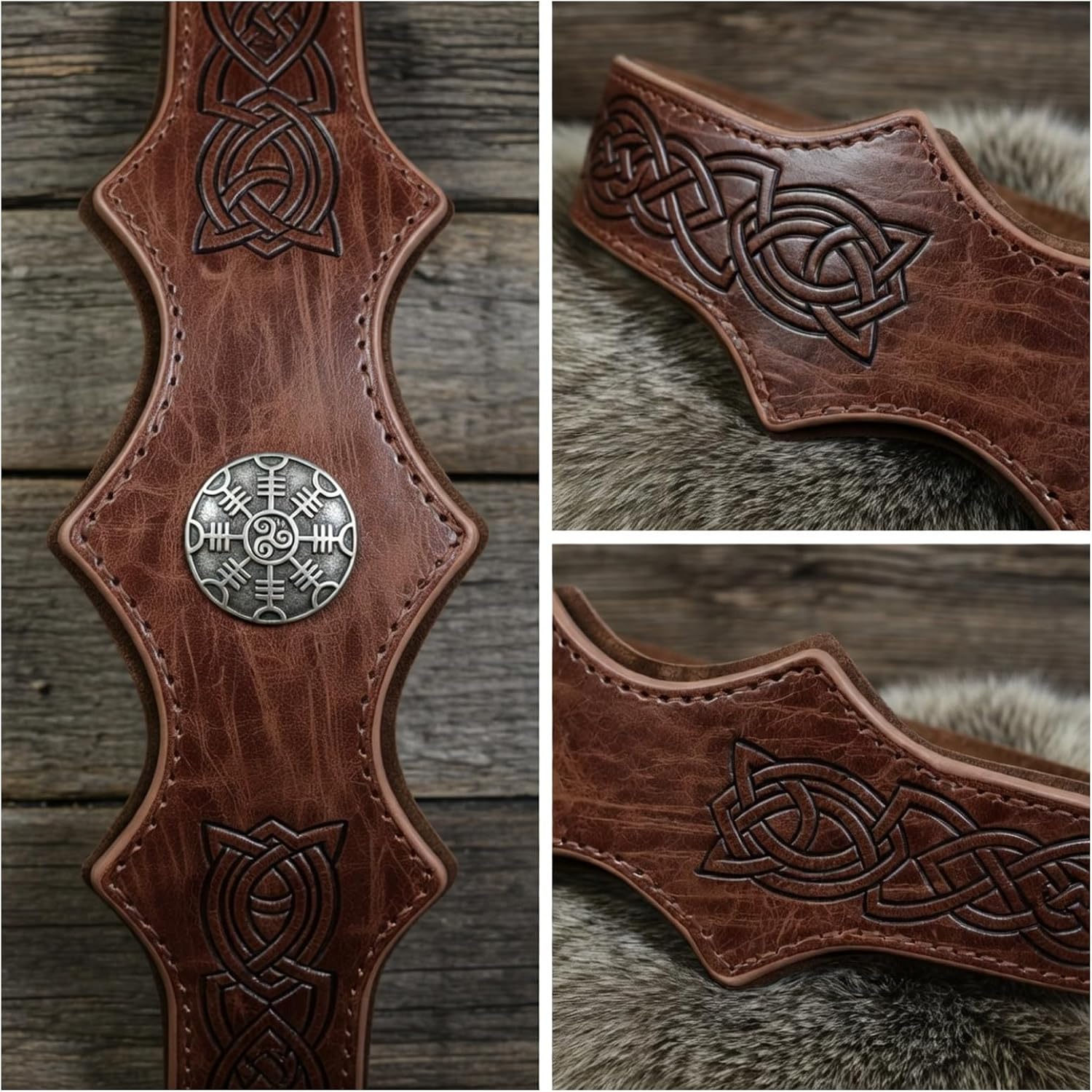 SUMGOGO Fantasy Badge Headpiece Leather Medieval Crown Vintage Forest Elf Leaf Carving Cosplay Headband Renaissance Costume