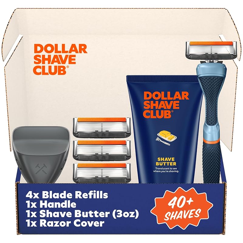 Kit de barbear Dollar Shave Club com aparelho de 6 lâminas, refis, manteiga de barbear e capa — Pacote com 4 refis