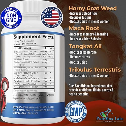 Miniatura 2 de Horny Goat Weed 1590mg Extra Strength con Maca, L-Arginina, Ginseng, Boost Performance, Resistencia, Energía, Fórmula No OGM 90 Cápsulas