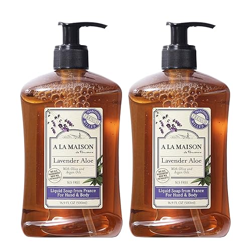 A LA MAISON de Provence Lavender Aloe Liquid Hand and Body Soap (Pack of 2) With Argan Oil, Olive Oil and Vitamin E, 16.9 fl oz Each