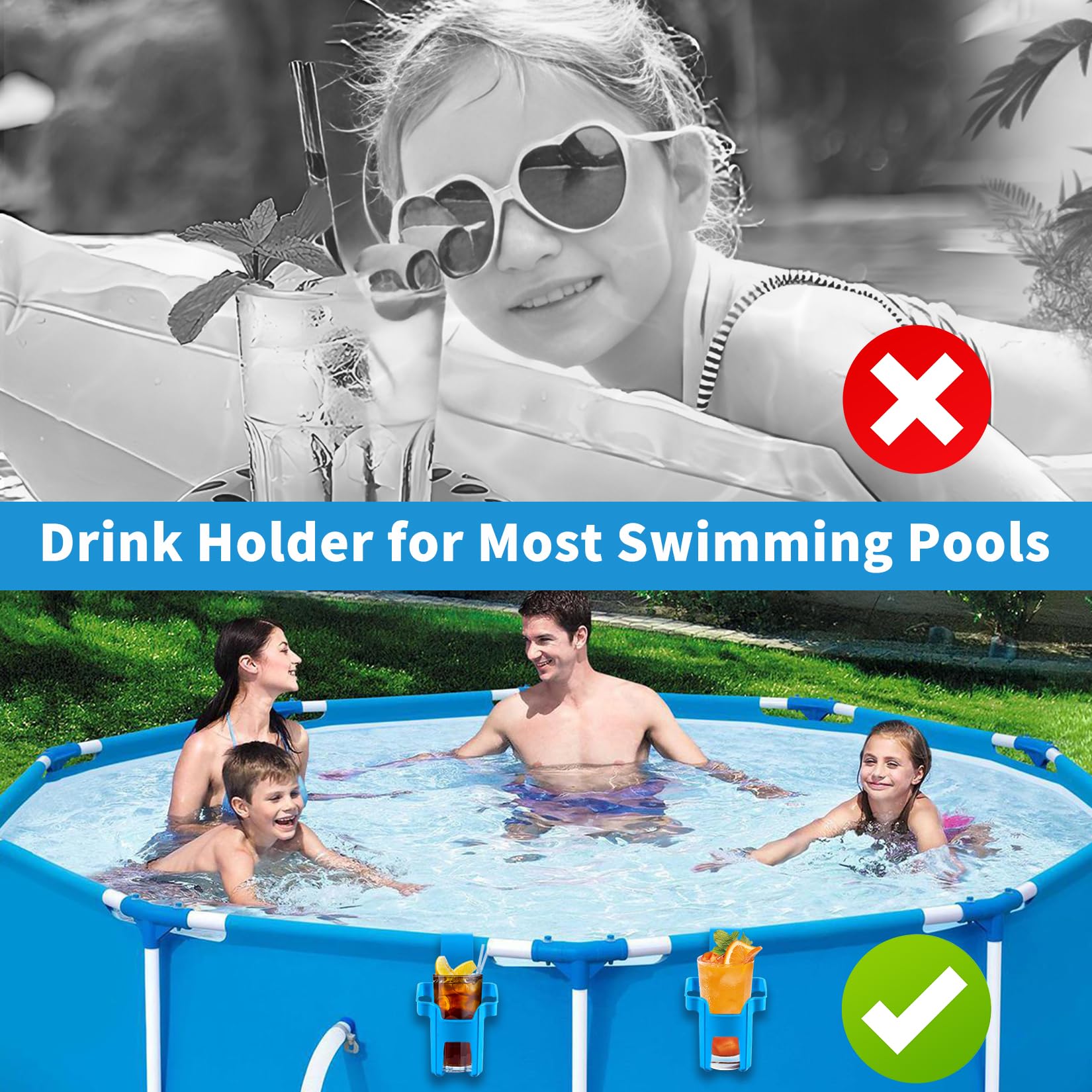 Lot de 4 porte-gobelets de piscine sans déversement - Accessoires en plastique bleu