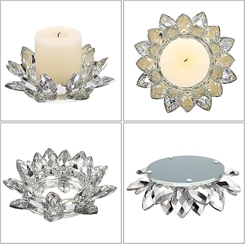 Miniatura 4 de OwnMy Portavelas de cristal de flor de loto para velas de pilar de hasta 3 pulgadas, portavelas votivas de pétalo de loto de vidrio decorativo,