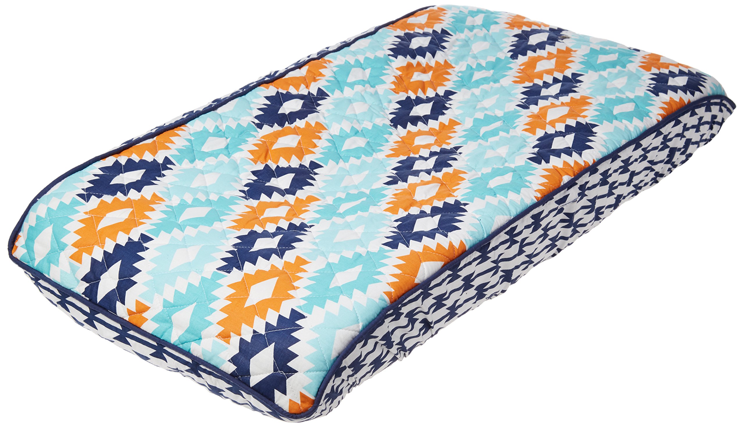 bacati liam aztec quilted top cotton percale with polyester batting diaper changing pad cover, aqua/orange/navy