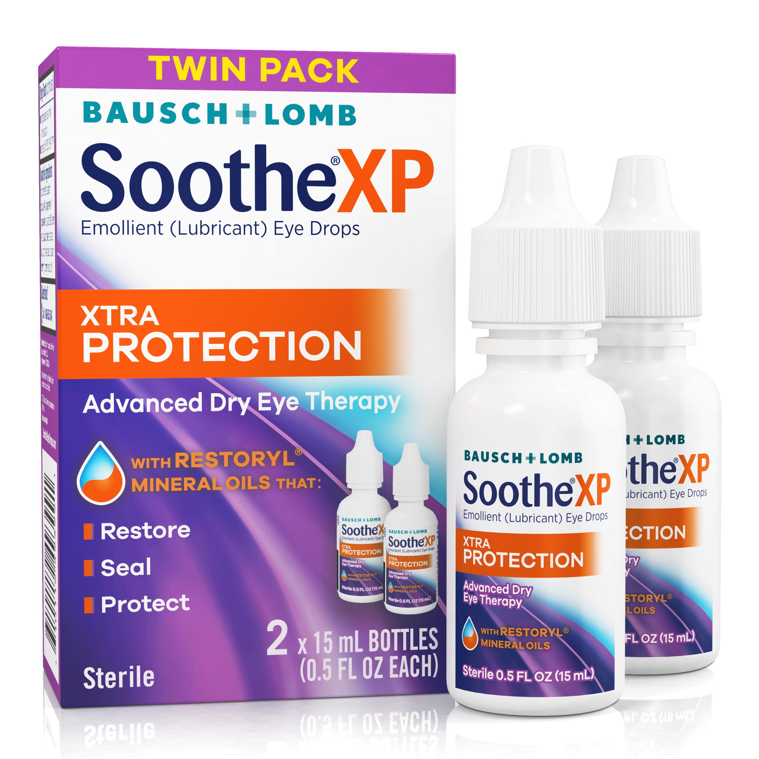 Soothe XP Eye Drops for Dry Eye Symptoms, Xtra Protection Lubricating Eye Drops, Restores Moisture, Relieves Irritation and Protects Against Tear Loss, Advanced Dry Eye Therapy, 0.5 Fl Oz (Pack of 2)