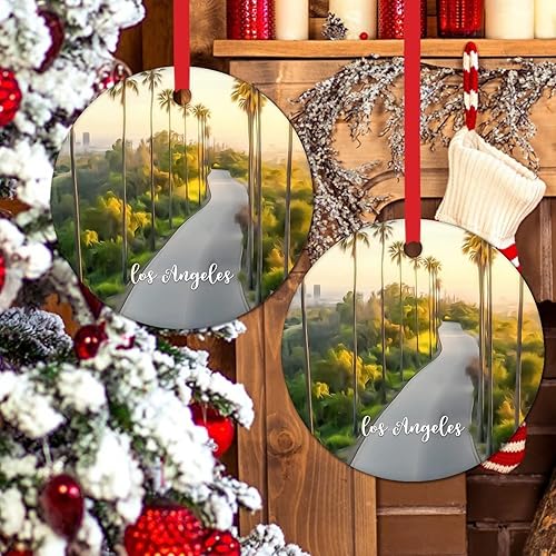 Miniatura 7 de American City Souvenirs Ornament for Christmas Tree USA City Los Angeles Xmas Keepsake Gifts Round Ceramic Xmas Tree Decoration American City in