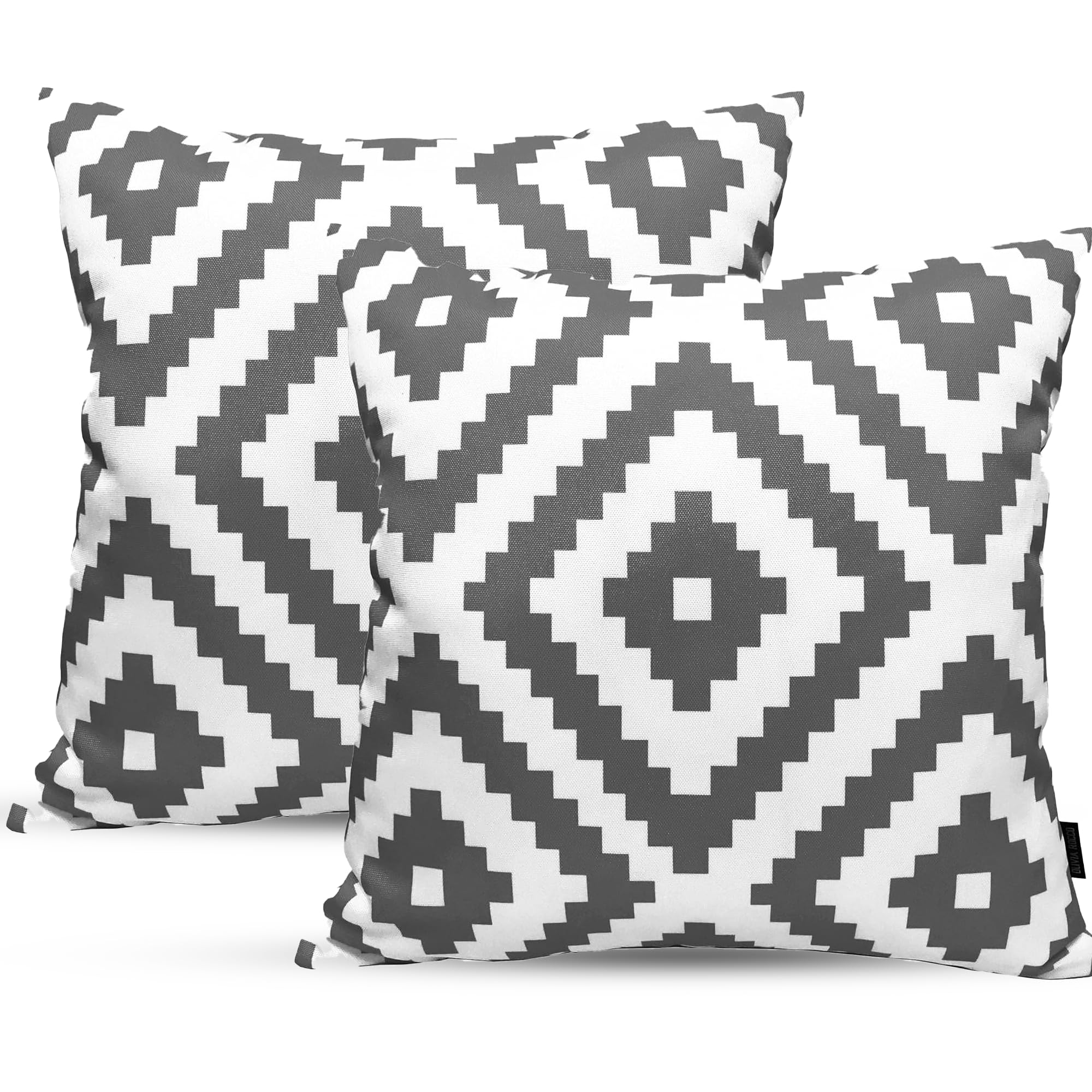 POSHLIVING 2 Pack Outdoor Cushions Waterproof FILLED 45x45cm With Invisible Zippered Outdoor Garden Cushions Waterproof 18"x18" With Cushion Covers & Pillow For Living Room Garden Sofa (Geo Grey) — image 1