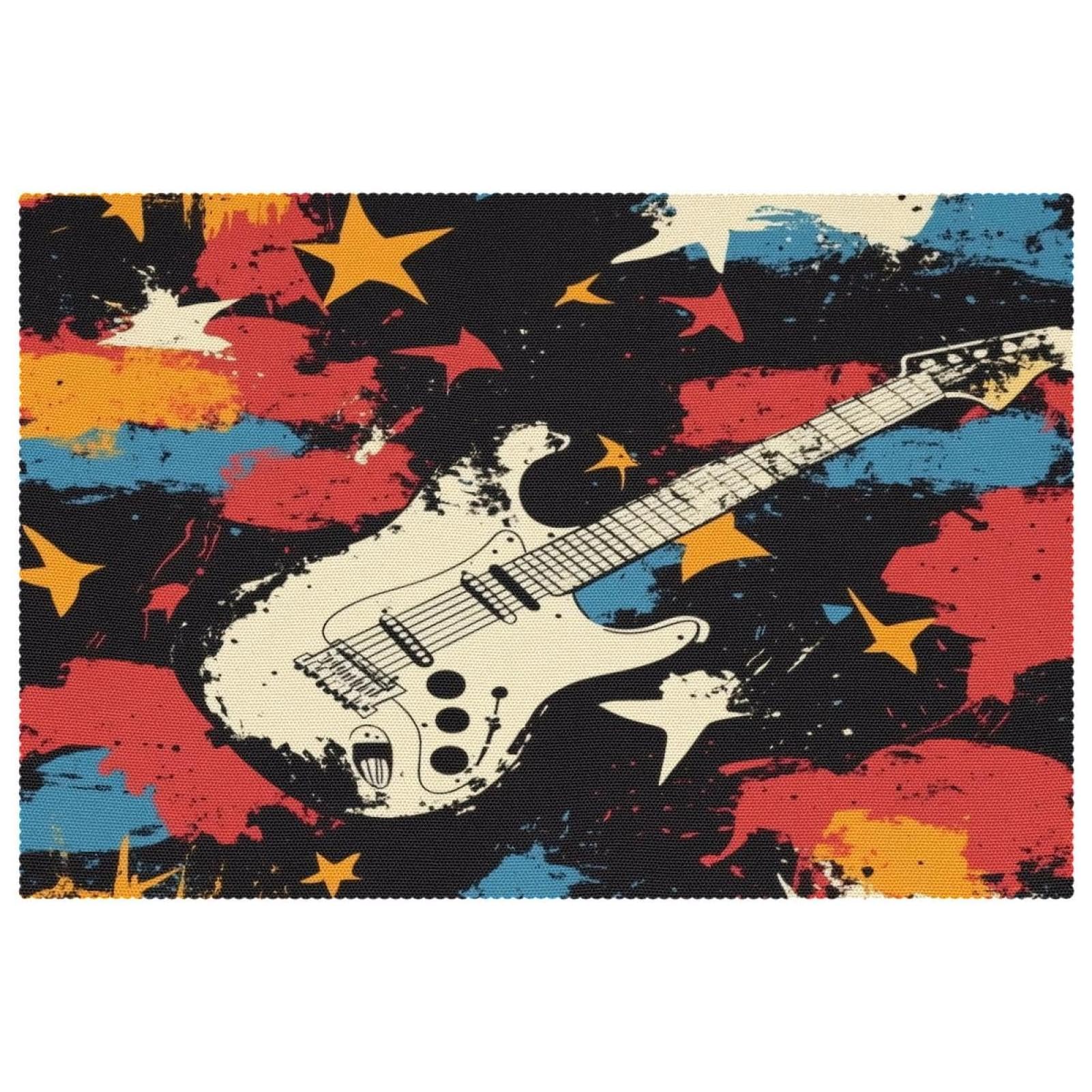 Set de table guitare antidérapant et résistant à la chaleur pour une table rock colorée x6