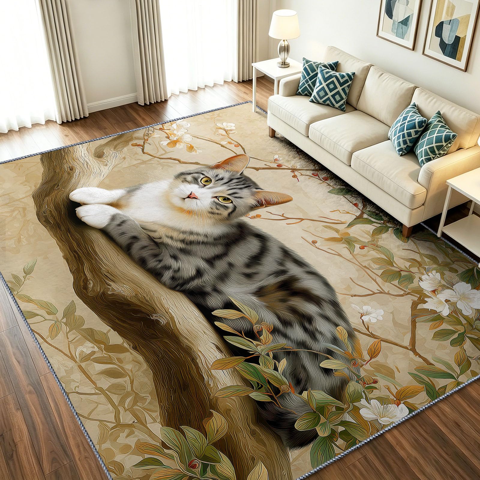 Dywany do sypialni, salonu, 180 x 240 cm, kwiatowy kocia jagoda - super miękki dywan z krótkim włosiem, europejska akwarela, nie gubi włosia, dywan do jadalni, łatwy do czyszczenia