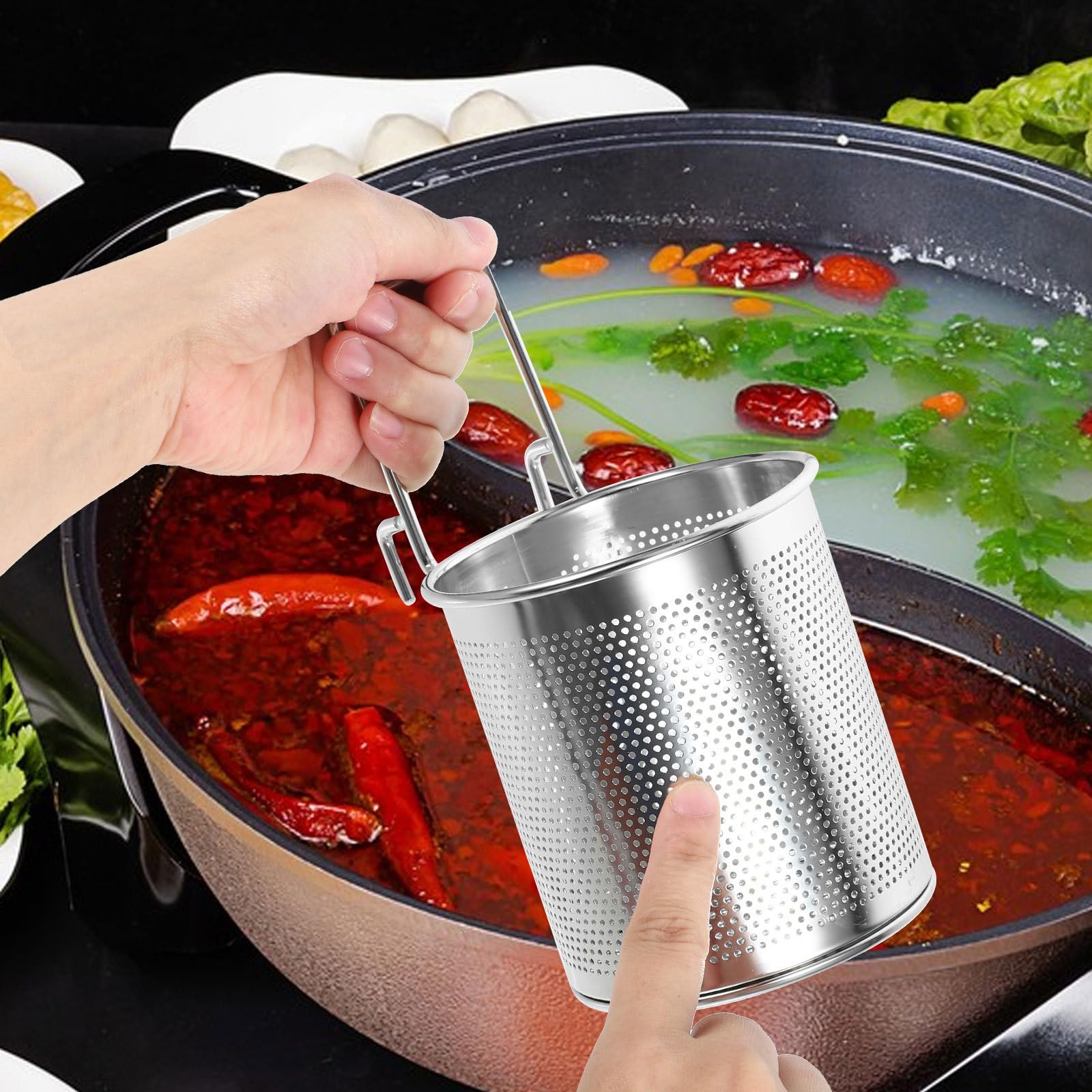 Doppio Cestello per Cottura Pasta in Acciaio Inossidabile 2 Pezzi, Colino Cucina con Manico, Resistente e Facile da Pulire, per Bollire Verdure e Gnocchi