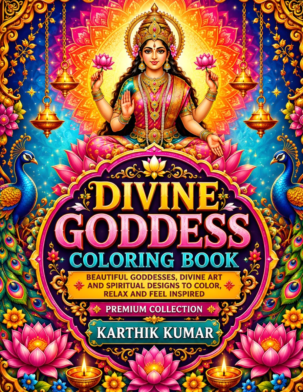 Divine Goddess Coloring Book for Adults and All Ages: Beautiful Goddesses, Spiritual Mandalas, Lotus Flowers, Divine Indian Art and Relaxing Coloring ... for Stress Relief, Mindfulness and Creativity