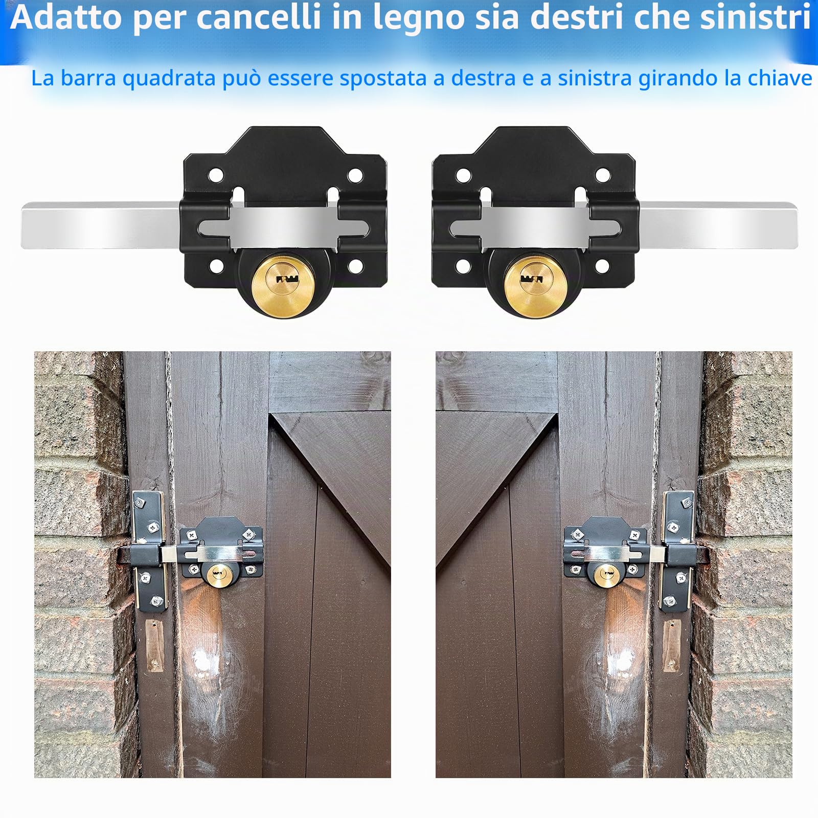 Mortrise Lock, serratura per porta a corsa lunga per porta in legno, blocco a doppia faccia, adatta per porta di 50 mm di spessore, 5 chiavi
