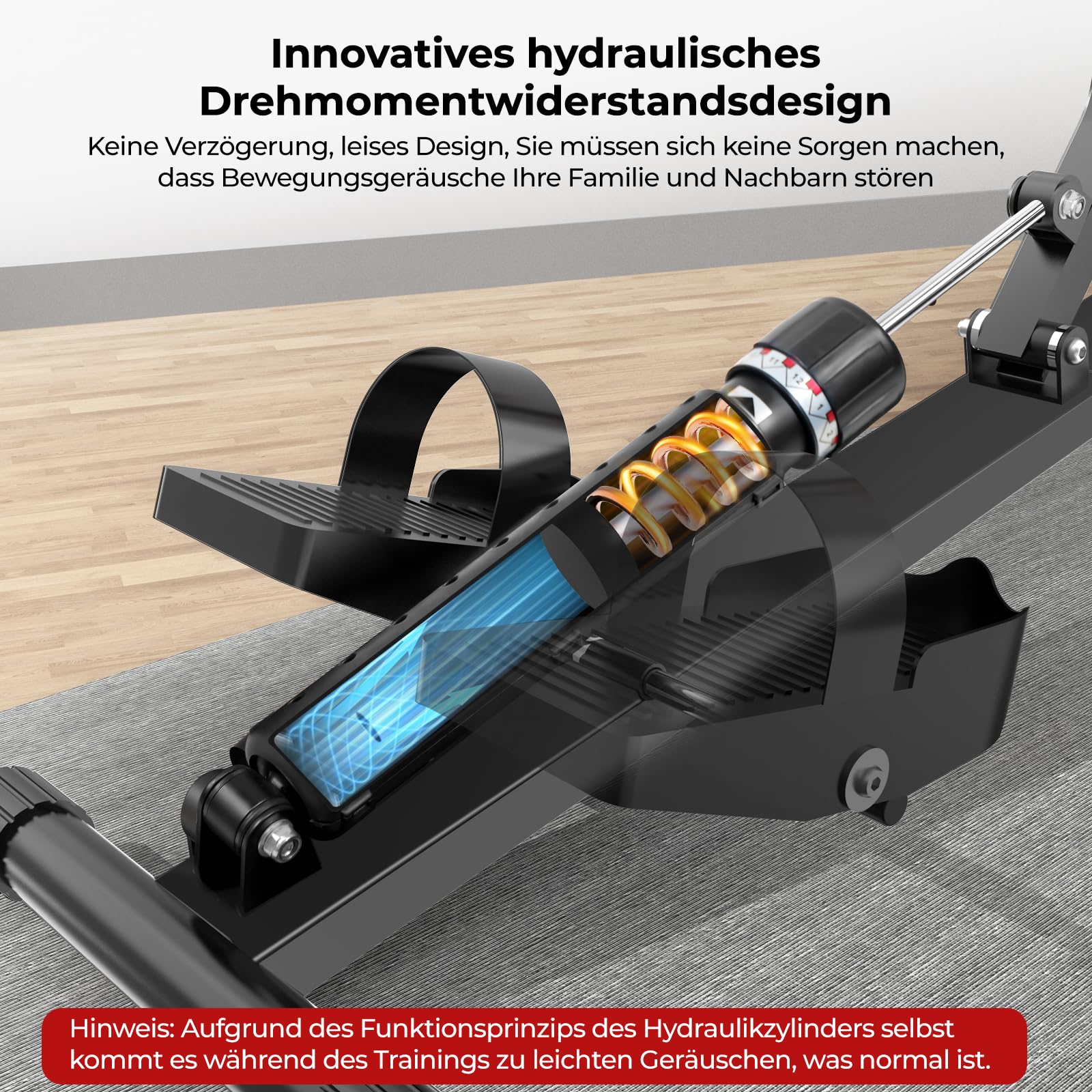 Rudergerät für Zuhause, Micyox Hydraulisches Fitness-Rudergerät mit 12 Widerstandsstufen, Multifunktionaler Rückenlehne, Micyox Heimtrainer Fahrrad Klappbar mit LCD-Display