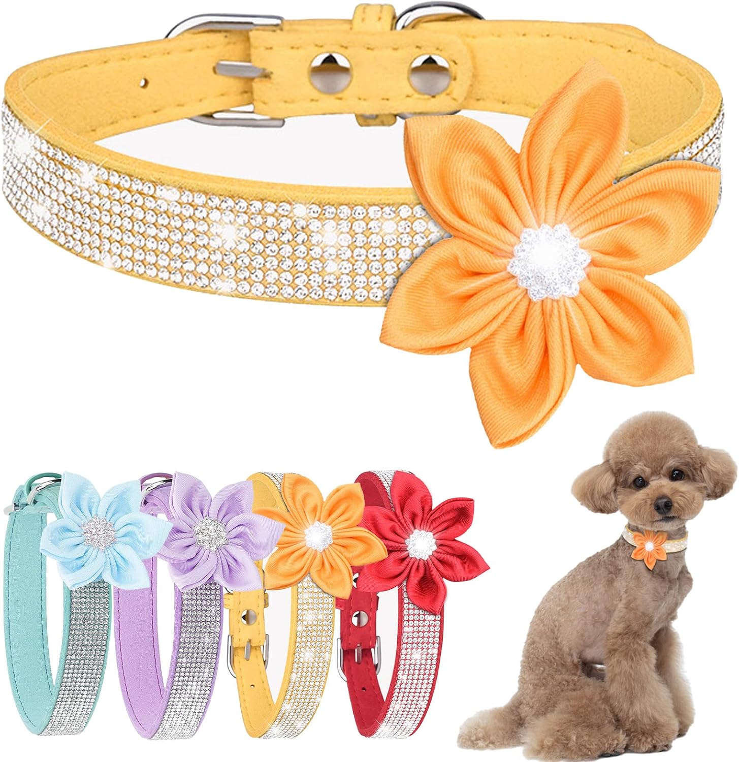 HOWWFALY Dog Collars Cat Collars Rhinestone Shiny Collars