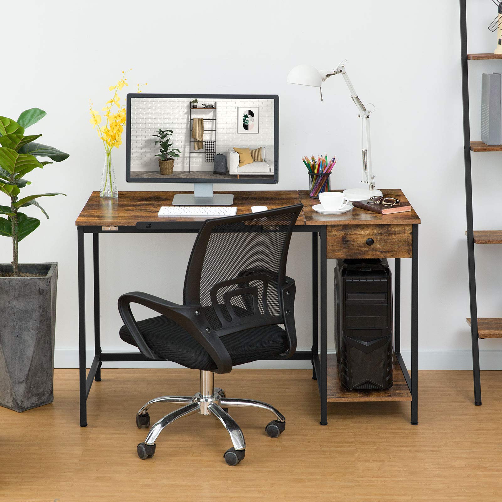 HOOBRO Computer Desk, Tilting Drafting Drawing Table, Art Desk, Office