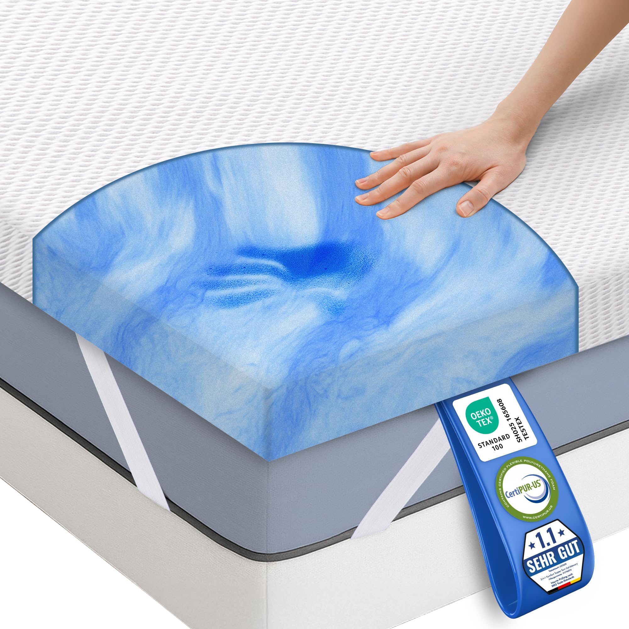 MKS Matratzen Topper 120x200 cm, 5cm Matratzentopper Gel-Memory-Schaum, Ergonomischer H4 mit kühlendes Gefühl, atmungsaktivem Bezug, Schlafkomfort wie auf Wolken