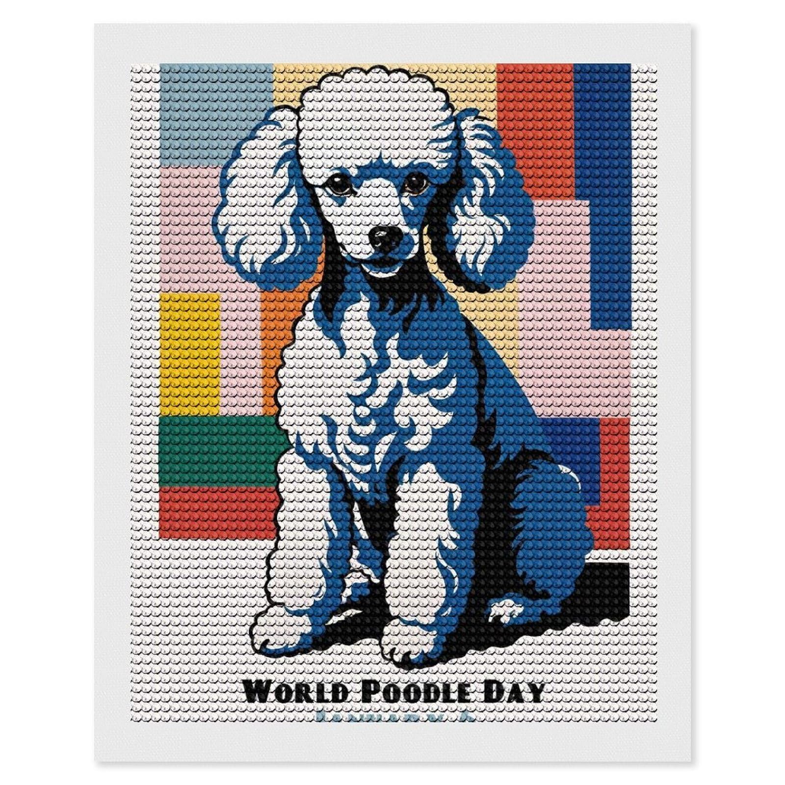 Junmoney World Poodle Day Art Print Diamond Art Canvas 16"x20", for Adults, Good for Quiet Evenings, Bedroom Decor, Festive Craft Gift, Easy to Enjoy