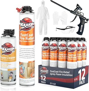 Kraken Bond FastCoat Fire-Rated Closed Cell Spray Foam Kit - 240 sq ft, R-11.32/2in, 12-Pack w/ Gun & Cleaner for Attic, Walls, Garage
