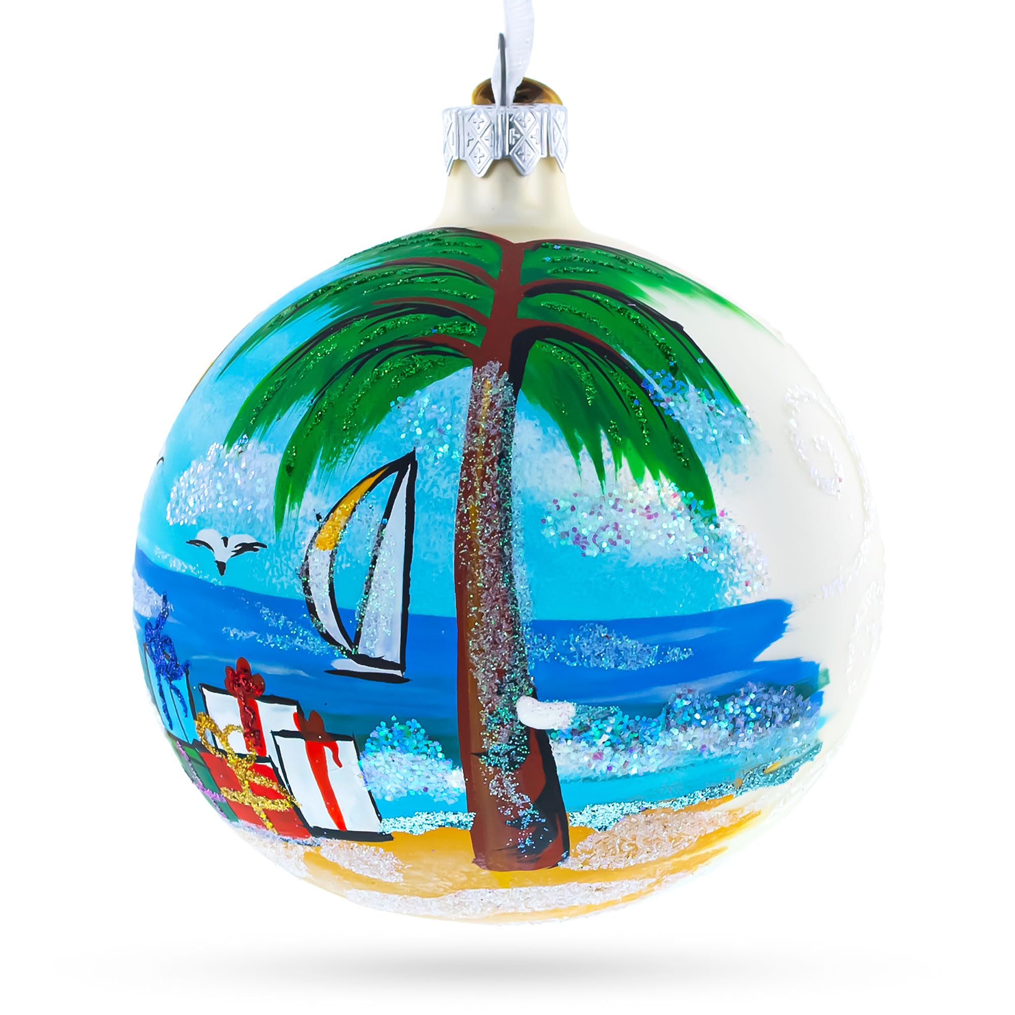 BestPysanky Boule de verre en forme de chapeau de Père Noël à la plage
