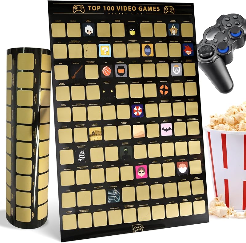 Póster para rascar con la lista de deseos de los 100 mejores videojuegos - Tarjetas para rascar de diseño moderno - Ilustraciones frescas de la lista de 100 deseos para los entusiastas de los videojuegos - Regalo para los amantes de los videojuegos