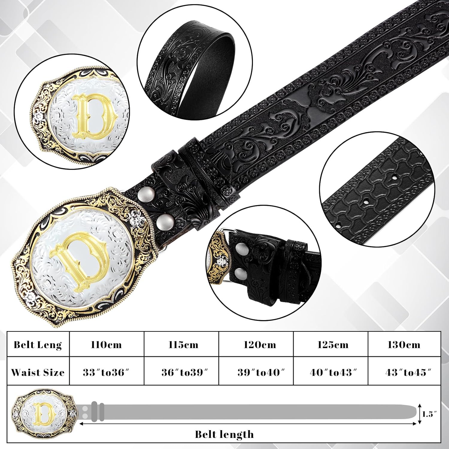 Jadive Mens Cowboy Belt with Buckles Western Initial Leather Belts for Men with Letters for Jeans Women Cowgirl Rodeo - Image 3