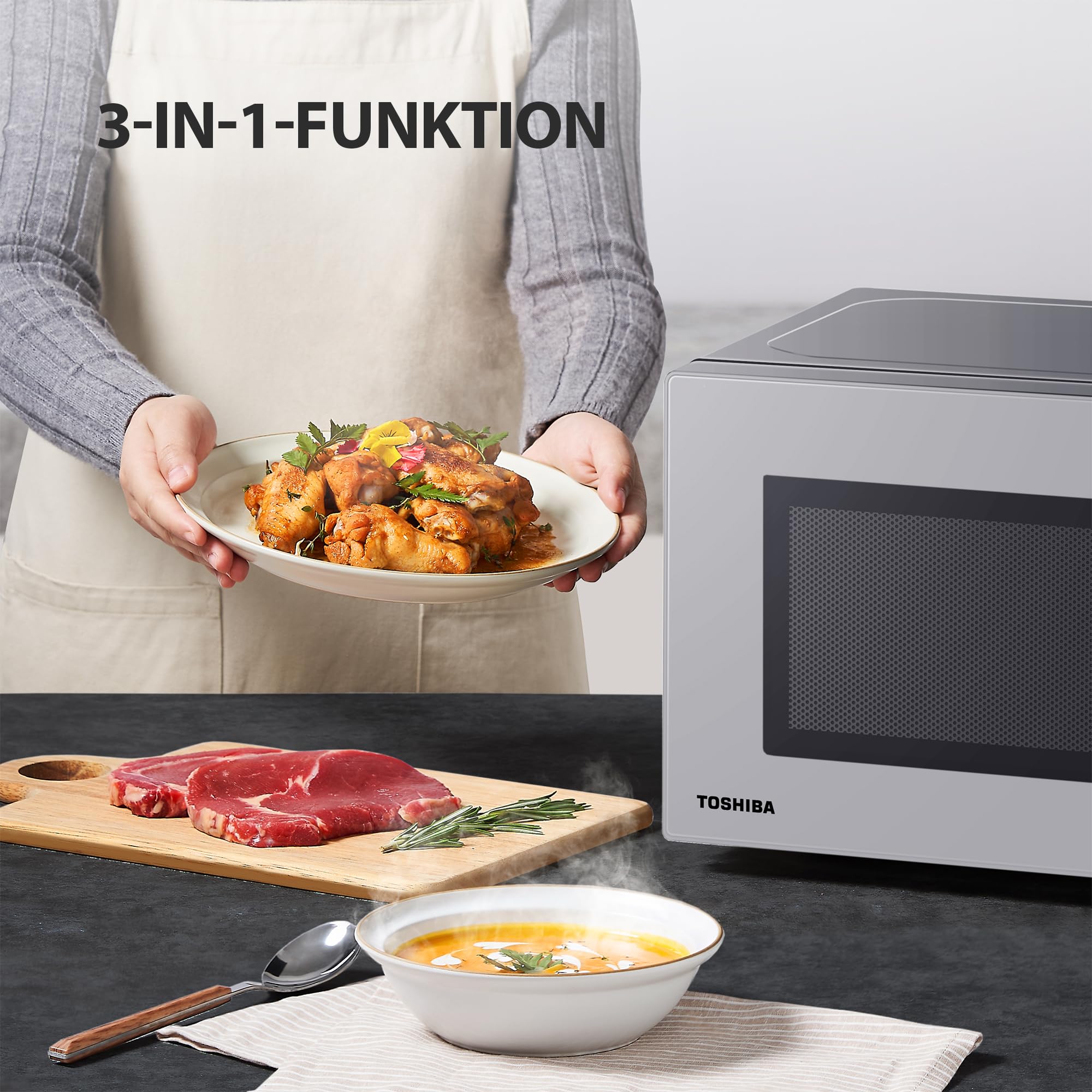 Four à micro-ondes Toshiba MW2-MG20PF(SL) avec grill croustillant et fonction de cuisson combinée, 5 niveaux de puissance, puissance de gril 1000 W, argent