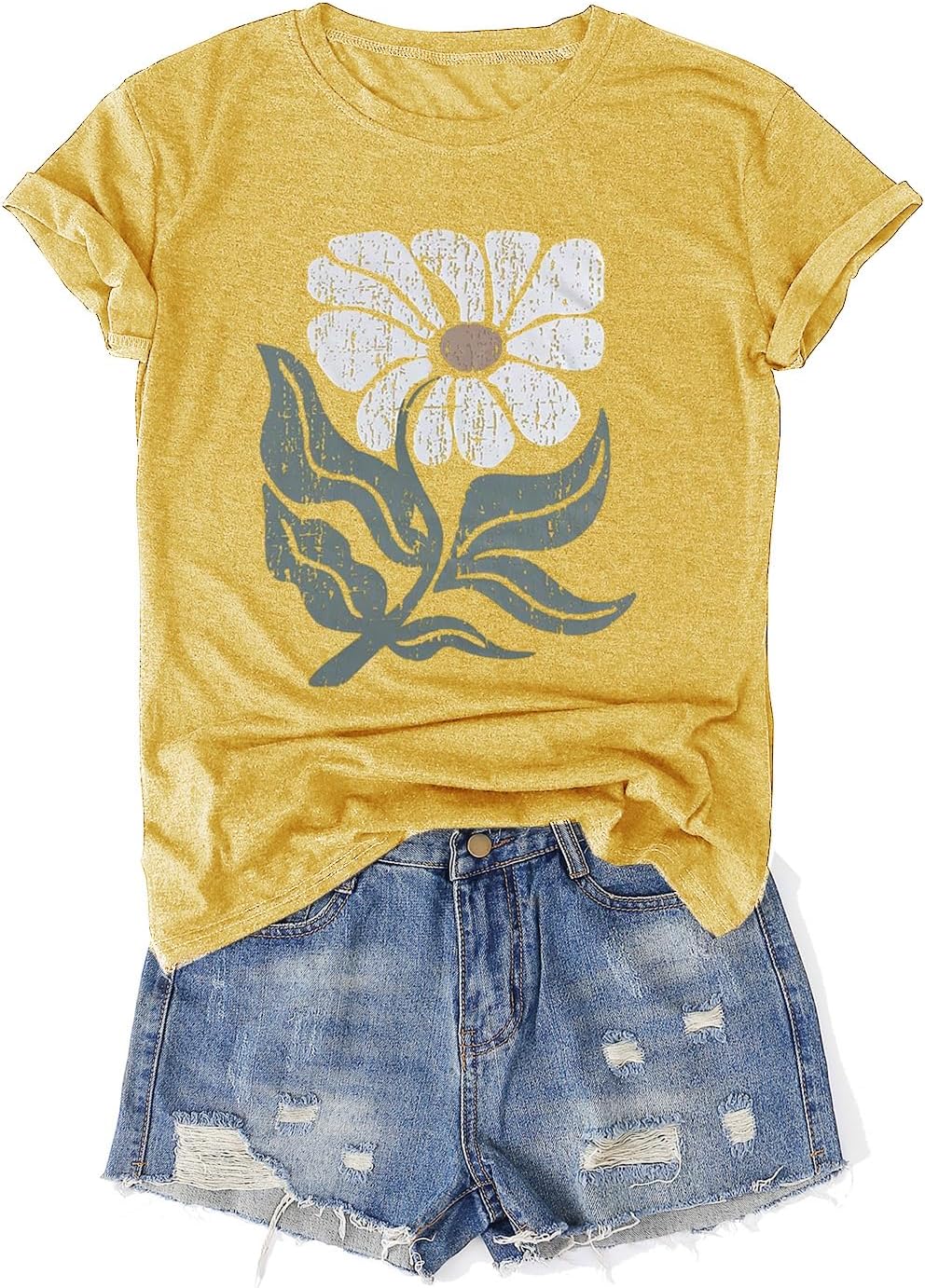 Womens Vintage Flowers T-Shirts Cute Floral Graphic Tees Wildflowers Cottagecore Tshirts Summer Casual Short Sleeve Tops