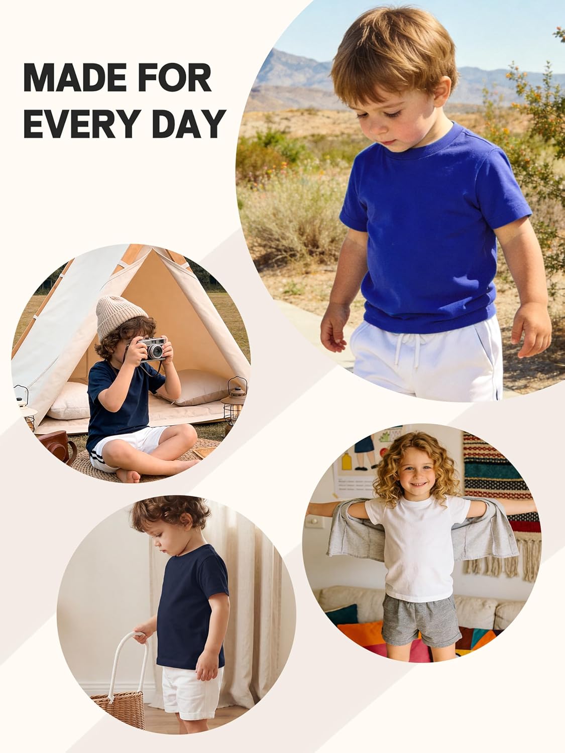 6 Pack Baby Boy Shirts Infant Toddler Boy Short Sleeve Cotton Tees Plain Tagless T Shirts for Playtime Layering