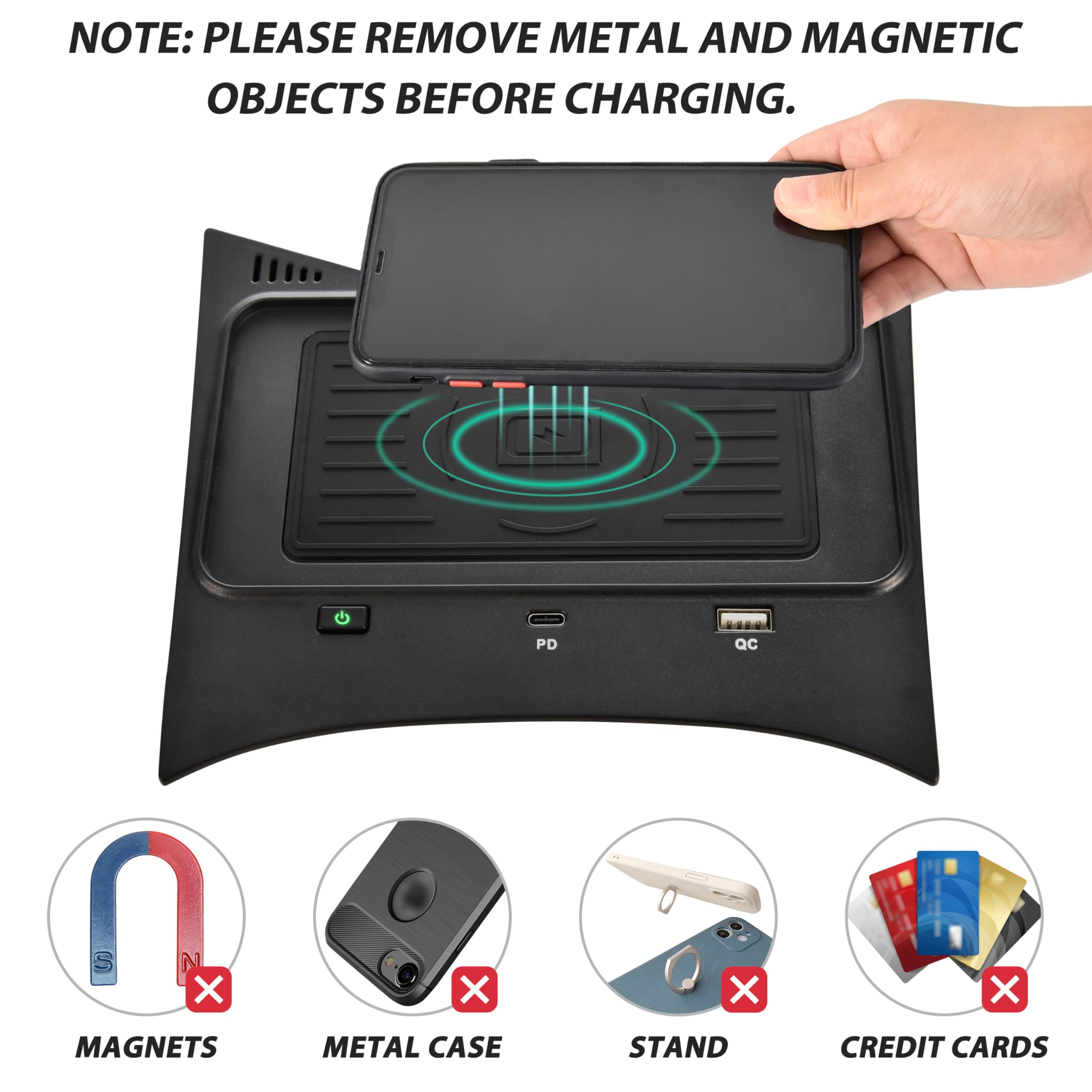 Cargador inalámbrico de coche para consola central de carga para Nissan Rogue 2014-2020 / Nissan Rogue Sport 2017-2020, accesorios deportivos