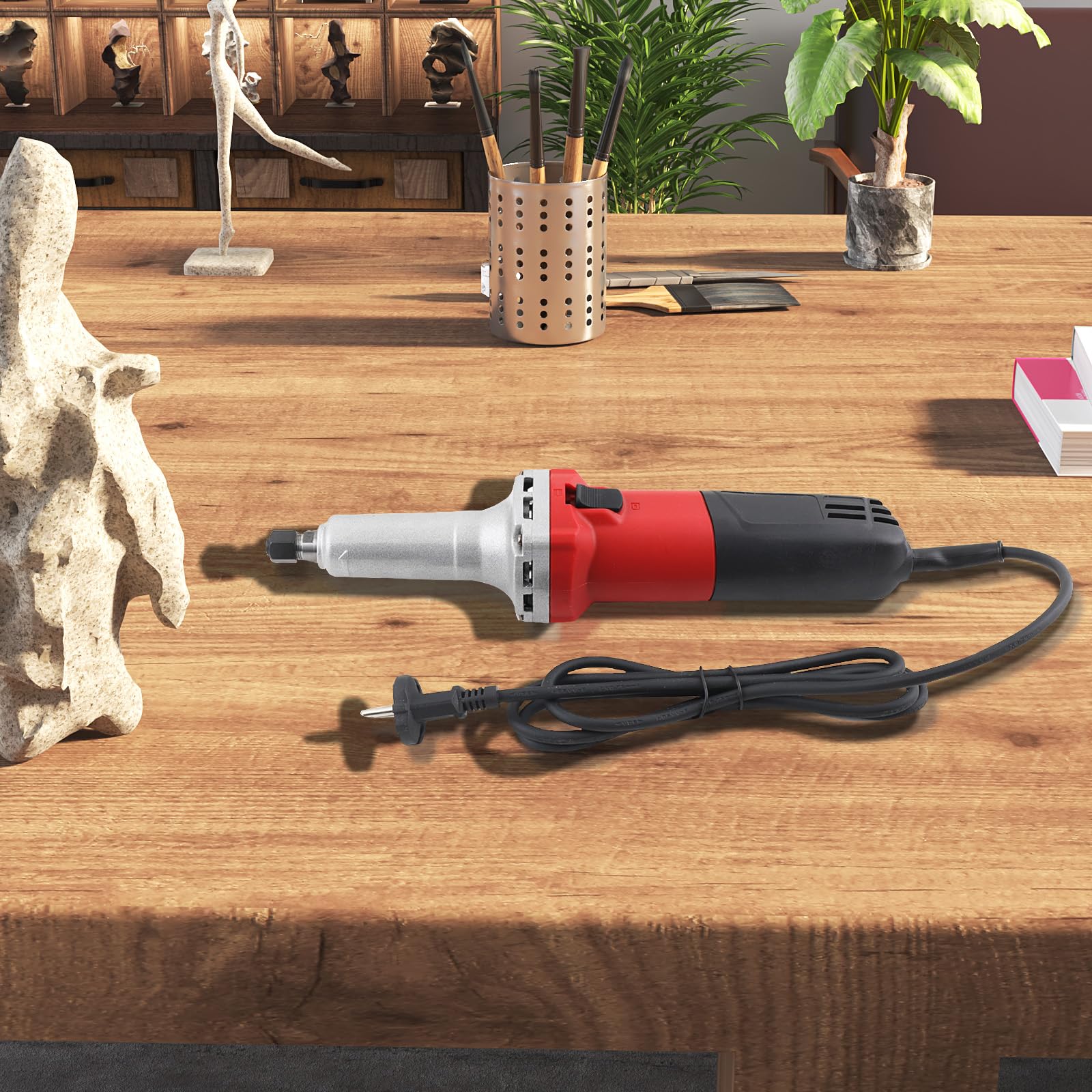 Geradschleifer 750W, 0-27000 U/min Meuleuse Barre avec Régulateur de Vitesse, Ponceuse avec 14 Accessoires, Spanner Ø 6mm Étanche Silencieuse pour Meuler, Polisser, Découper