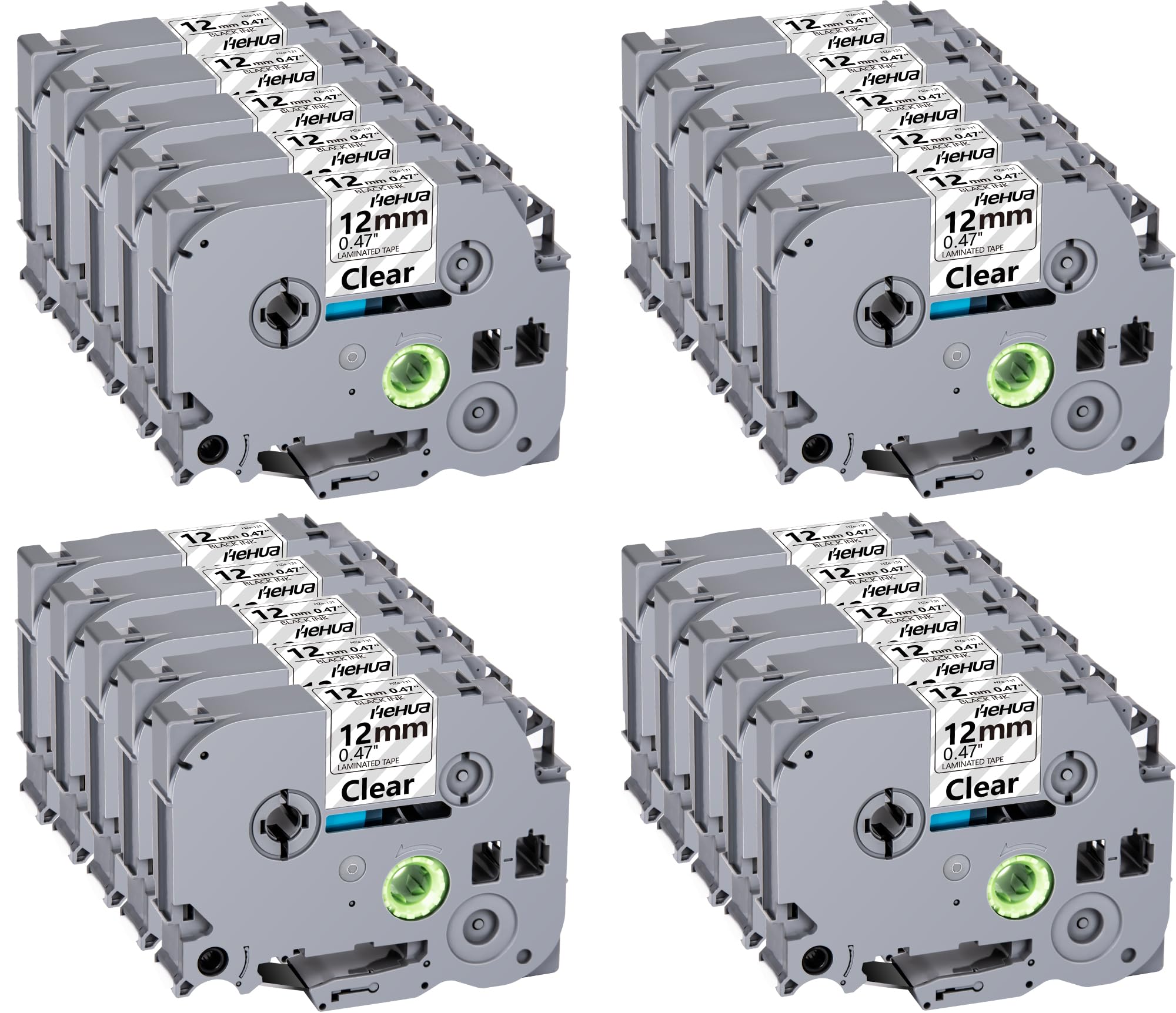 Hehua Tze Tz Tape 12mm 0.47" Laminated Clear Compatible for Brother TZe-131 TZe131 TZ131 TZ-131, Clear Ptouch Tape Compatible for Brother Label Maker Tape Clear 12mm 0.47, 1/2" x 26.2ft, 20 Pack