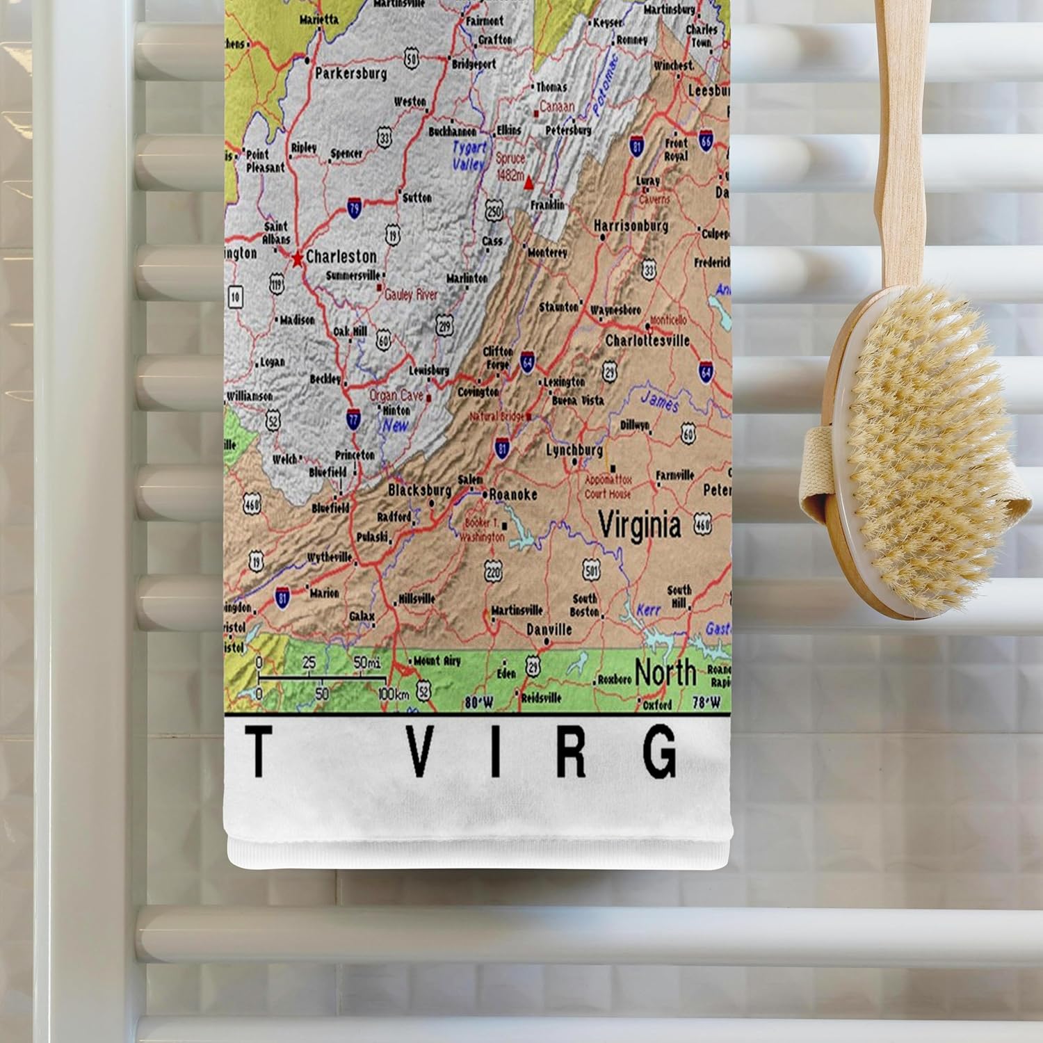 3dRose Image of West Virginia Topographic Map with Flag 22x30 Bath Hand Pool Towel