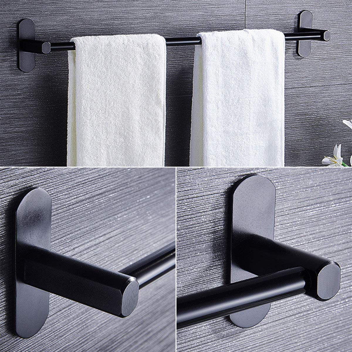 Handtuchhalter, 81 cm / 31,89 Zoll einlagiger schwarzer Aluminium-Handtuchhalter, Selbstklebender Fester Handtuchhalter, an der Wand montierter Handtuchhalter in Toilette, Bad oder
