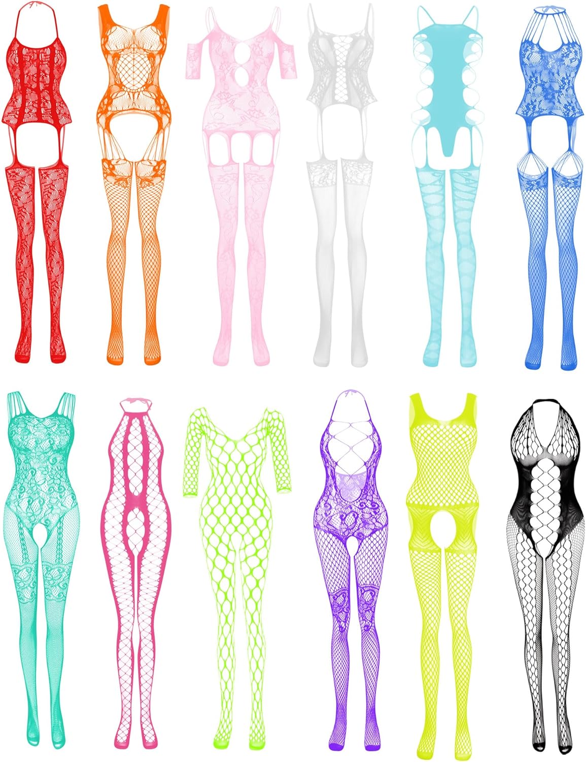 JDiction Women’s Lingerie BabyDoll Fishnet Bodysuit Sexy Nightwear(12 Pack)
