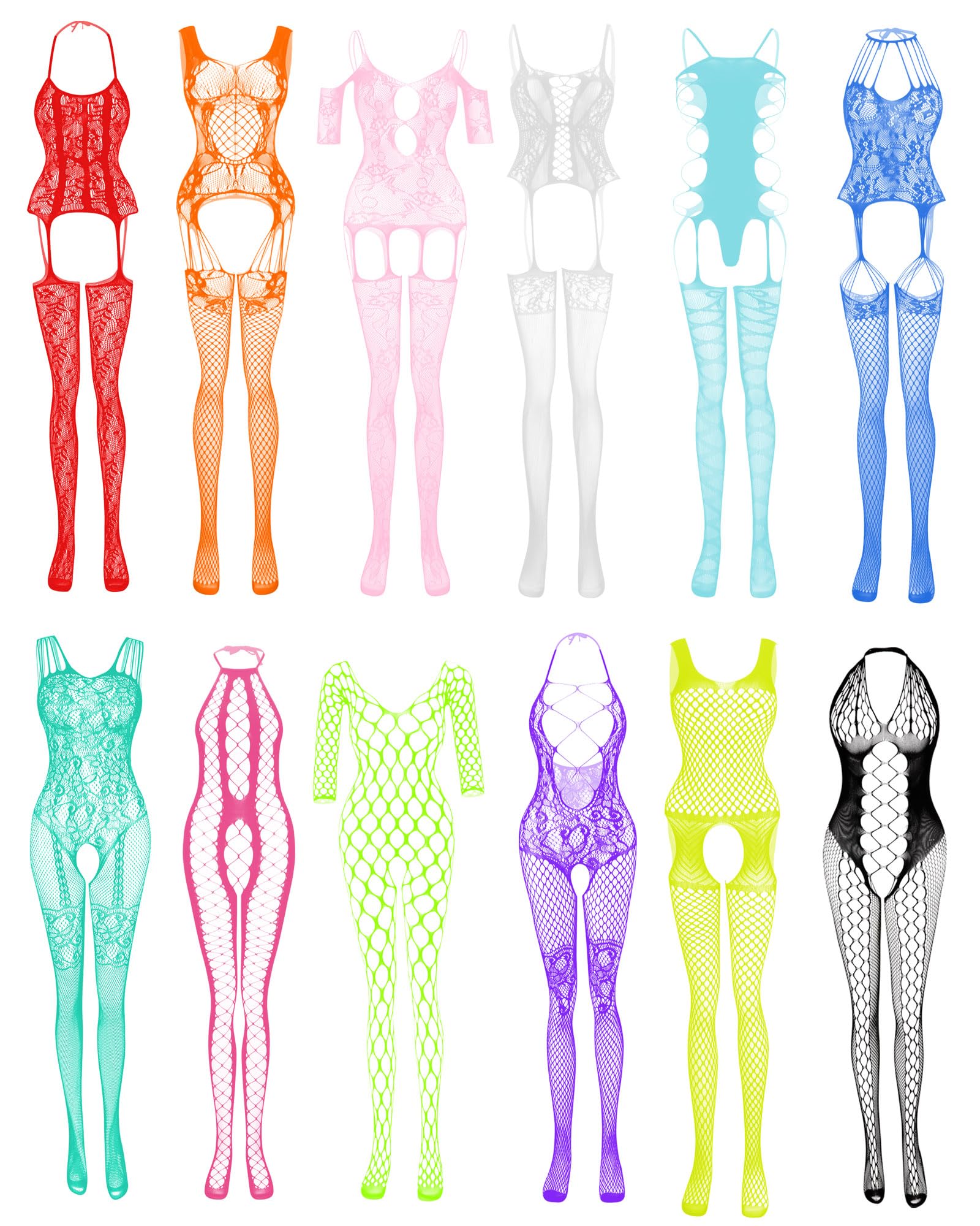 JDiction Lencería para mujer Babydoll Fishnet Body Sexy Nightwear (12 unidades)