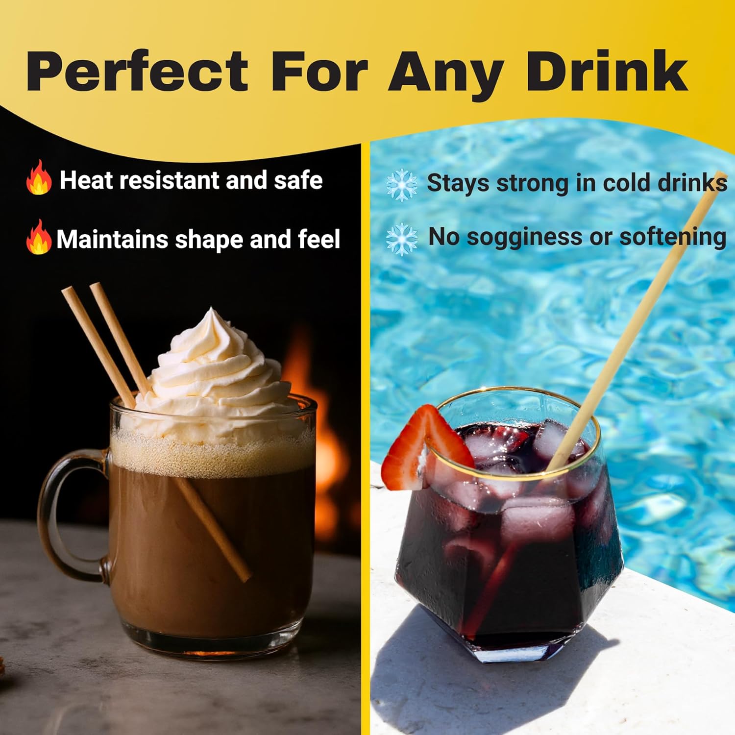 Hay Straws 8 inch Individually Wrapped Compostable Drinking Straw Eco Friendly, 1500 Count Biodegradable Disposable Straw for Juices, Smoothies, Plant-Stem Straws, No Paper, Plastic-Free (5–6.5mm)