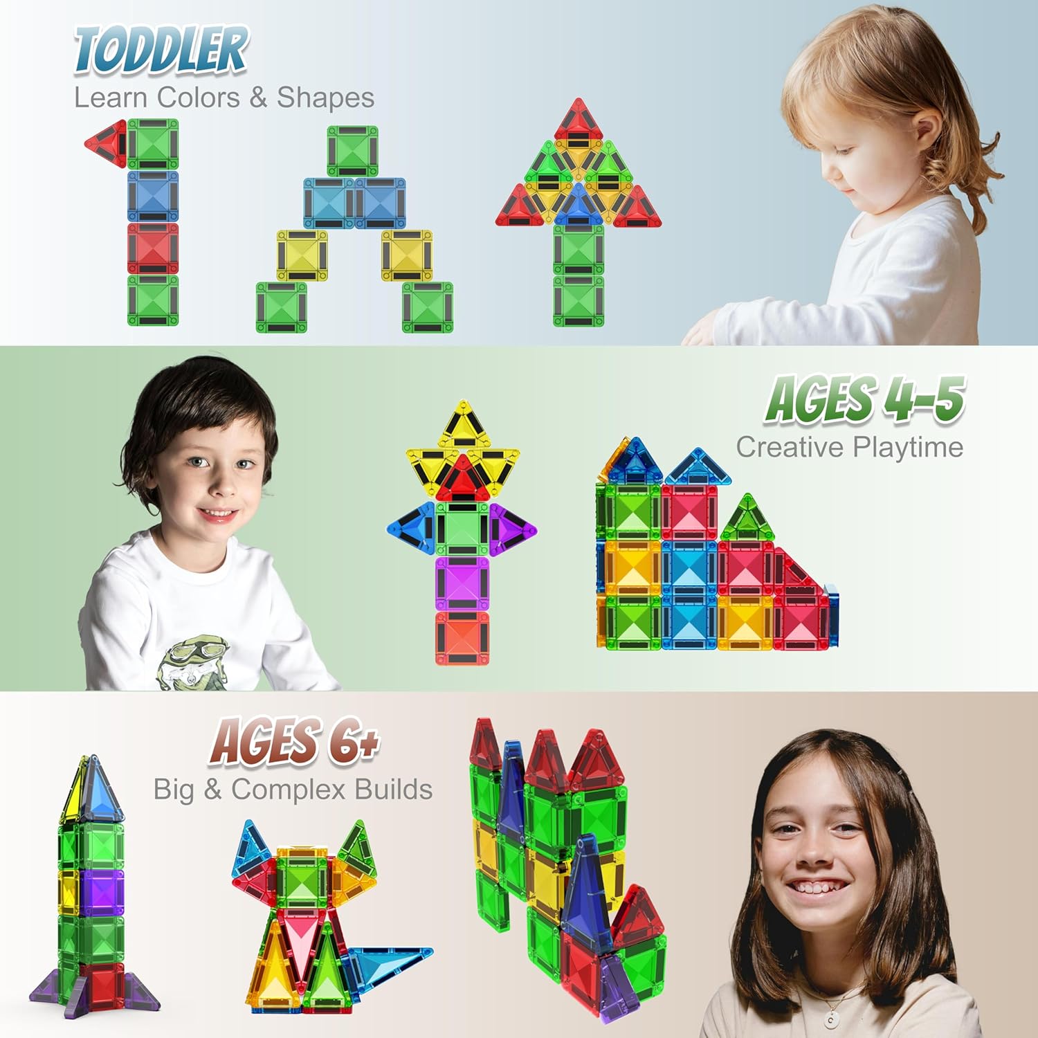 Desire Deluxe Micro Magnetic Tiles Building Blocks Toy - STEM Educational Travel Size Magnetic Blocks for Kids, Learning Sensory Montessori Toddler Magnetic Toys 3+ YO (Glitter, 18pc) - Image 7