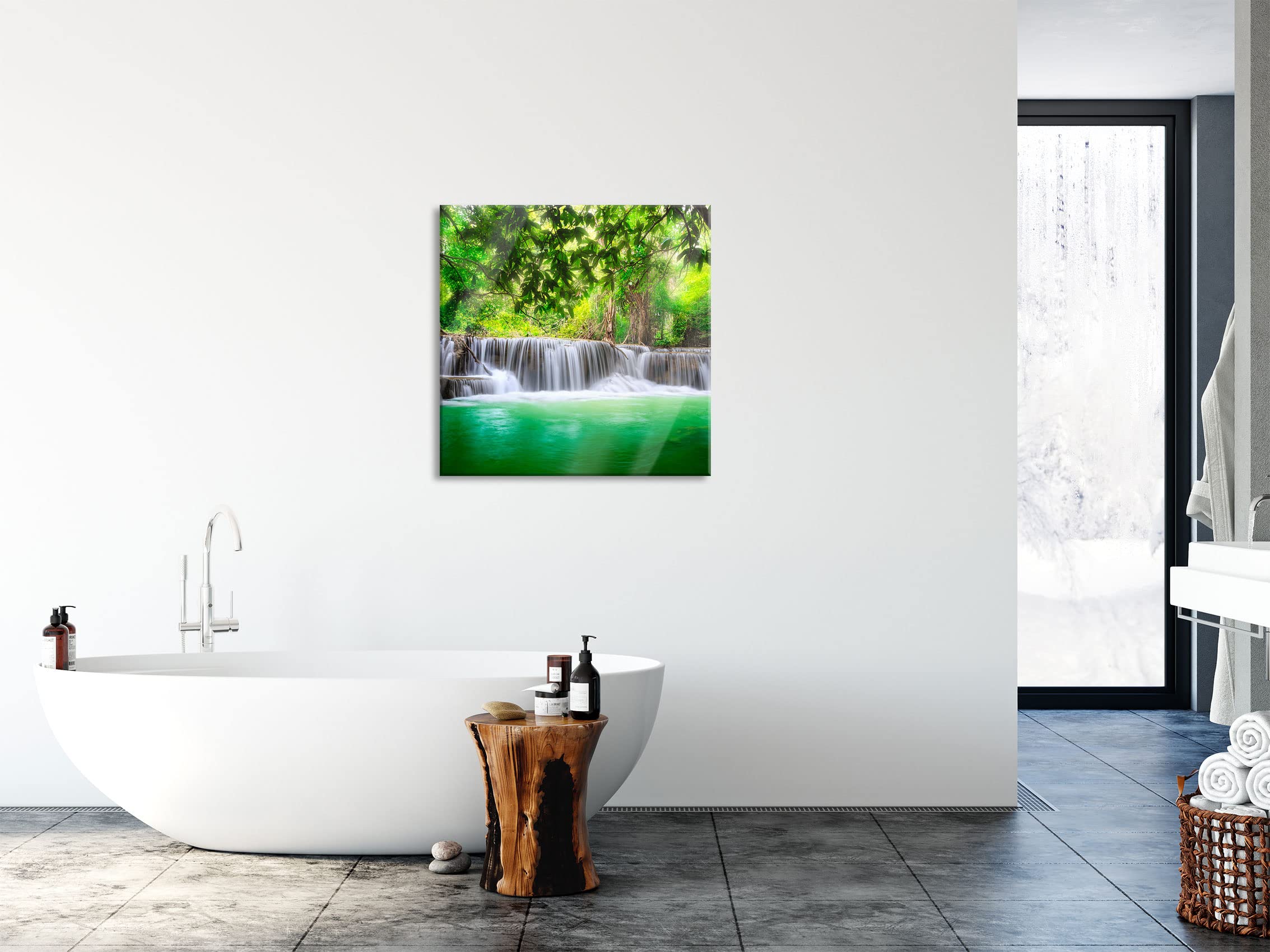 Pixxprint Glasbild, Wandbild auf Echtglas, Kleiner Wasserfall im Dschungel, 80x80 cm, inkl. Aufhängung und Abstandshalter